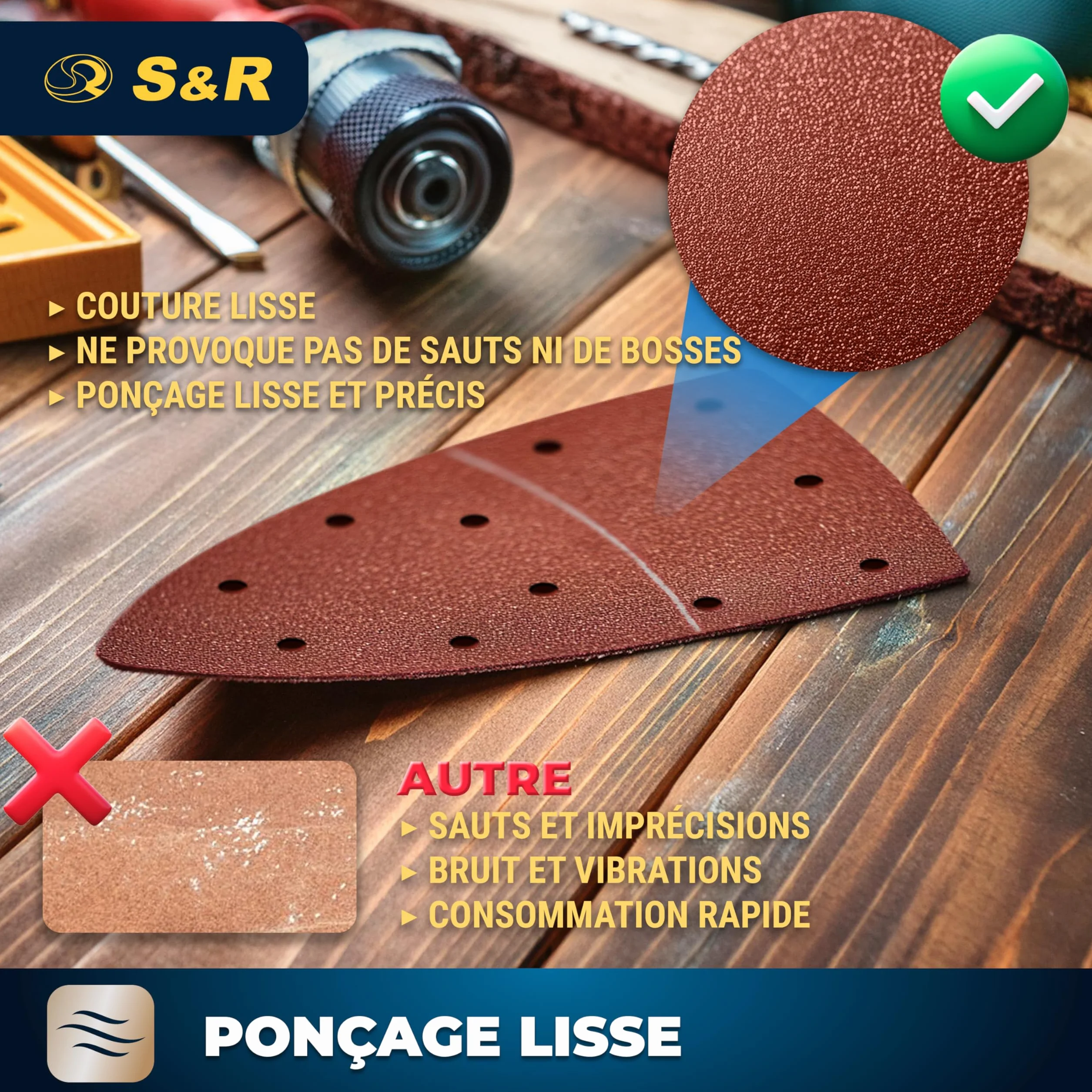 S&R Papier Abrasif Ponceuse Triangulaire Delta 105mm Grain P40/60/80/120/180/240