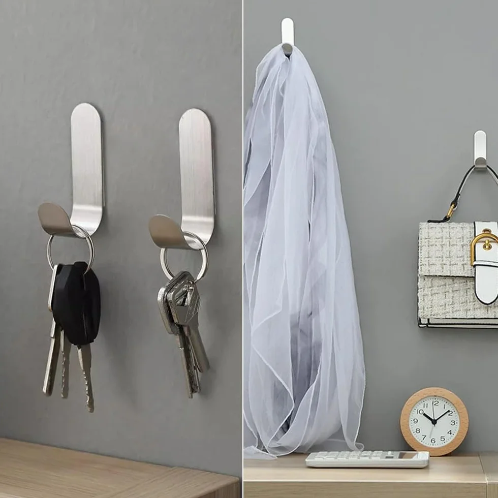 Crochet Adhésif Acier Inoxydable, 4 Pcs Auto-adhésifs Mural, Porte Serviettes pour Cuisine Salle de Bains