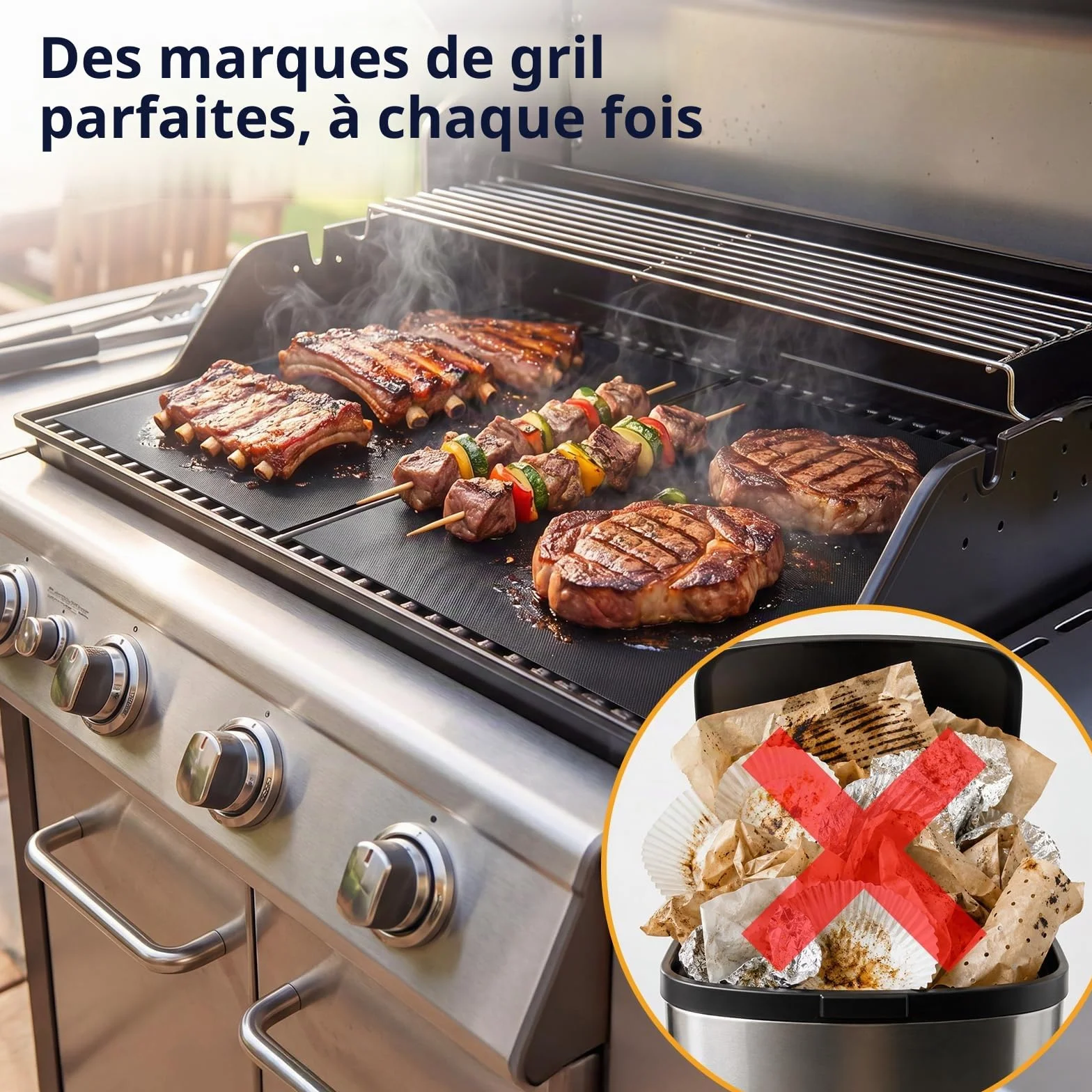 Homealexa Tapis de Cuisson Réutilisable Barbecue 5 Pièces 40x33 cm Antiadhésif Sans PFOA 260°C