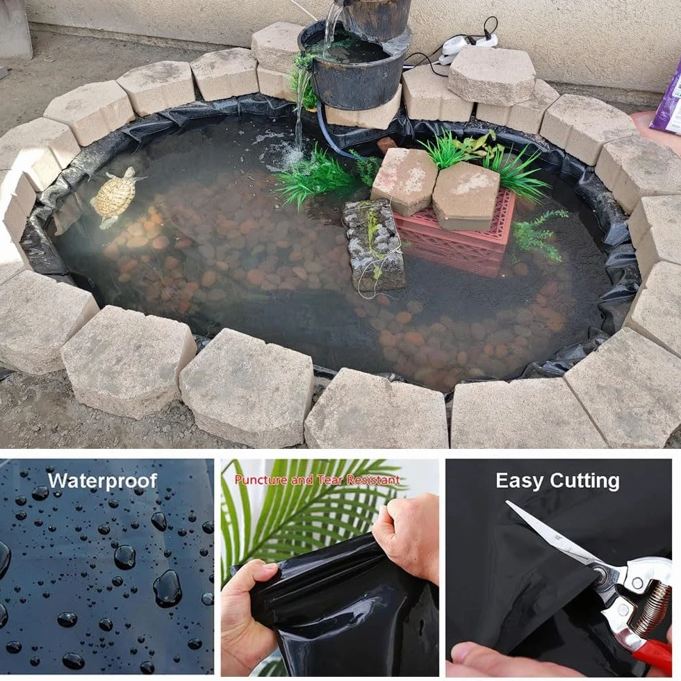 Bâche D'étang Jardin Noir imperméable 1x2m 2x2m 4x5m 6x8m 7x10m 8x9m