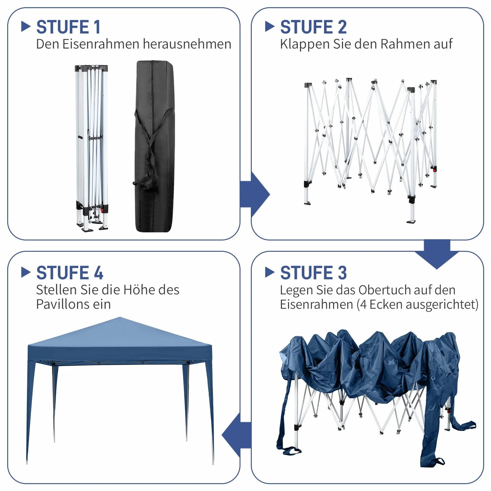 3x3m Tonnelle de Jardin Pliable Aluminium Imperméable Tente de Reception avec aux UV Pavillon Bleu Bâche PE Epaisse de env pour Fête Marriage Les Activités Commerciales (Bleu)