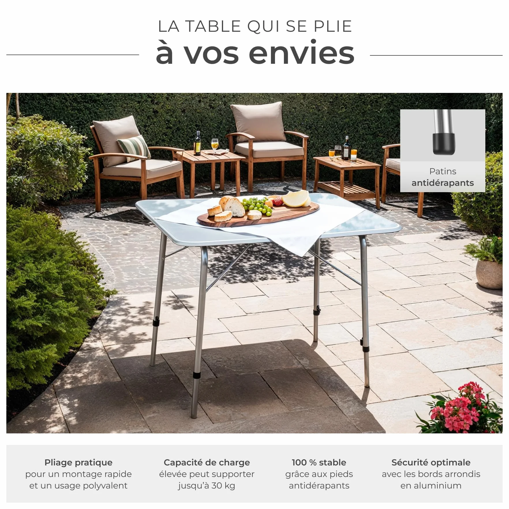 Tectake Table Pliante de Pique Nique 80 x 60 x 68 cm Aluminium Camping Exterieur Légère Compacte