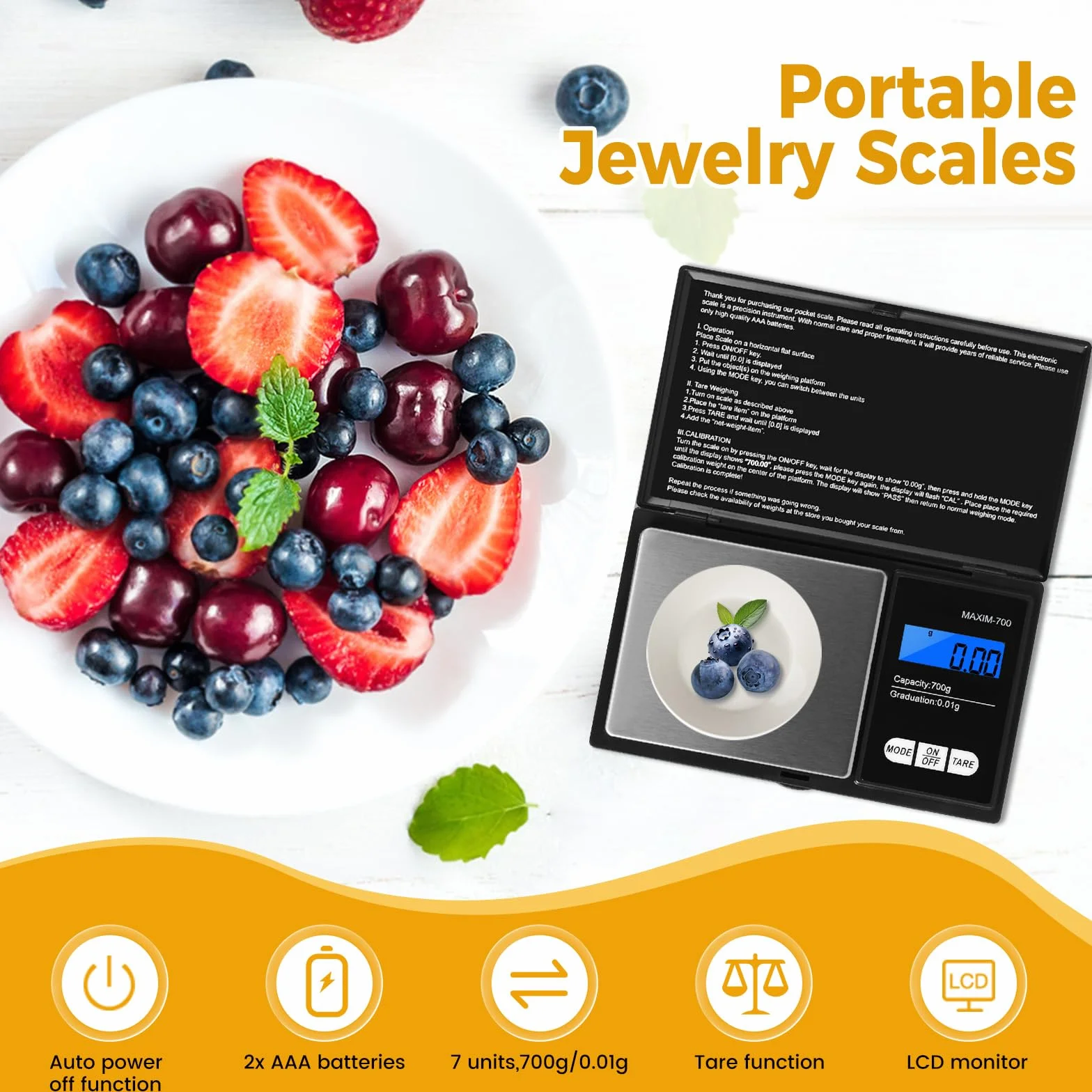 Balance de Précision Oderra 700g/0.01g, Balance à Bijoux Portable avec Écran LCD Rétroéclairé