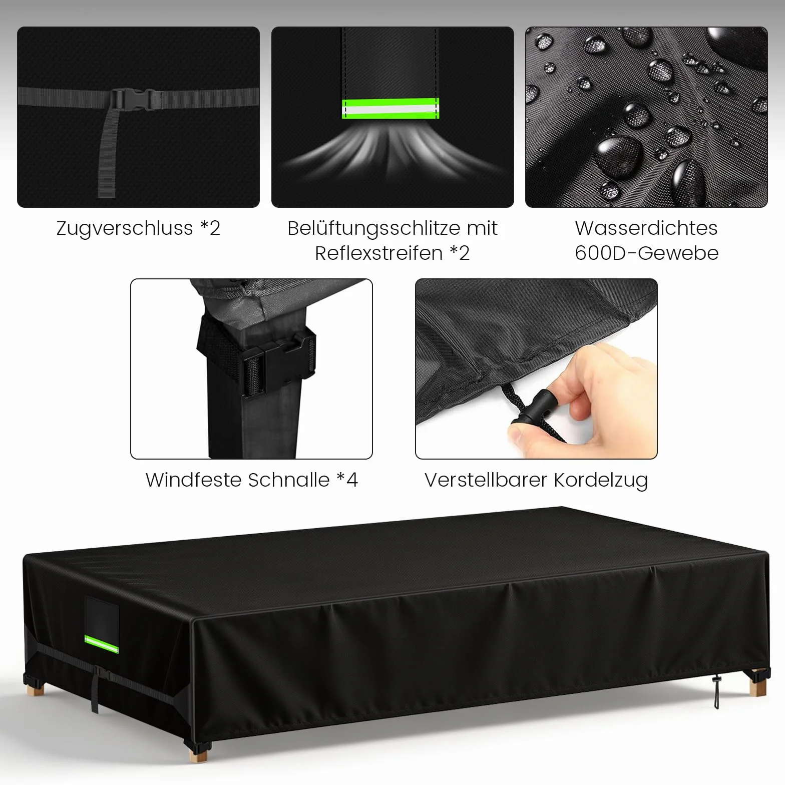 Housse Transat 210x75x40cm 600D PVC Imperméable Extérieur avec Boucles Fixation Aération Réfléchissante Lot de 2
