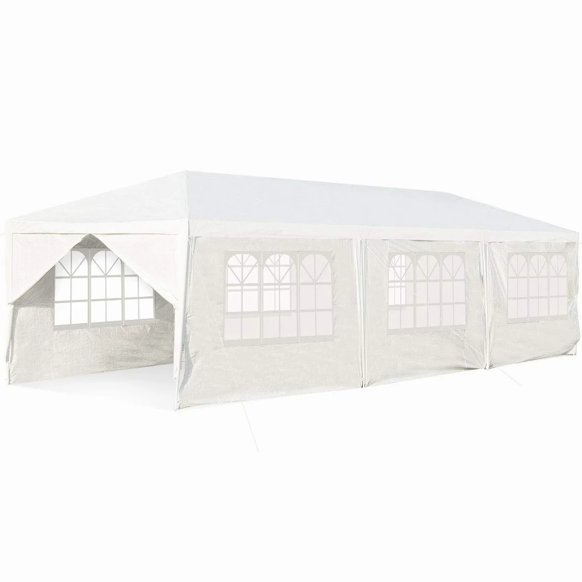 COSTWAY Tonnelle de Jardin 3x9m inclut 6 Murs Amovibles avec Fenêtre sur Côté, 2 Entrées de Porte, Abri Robuste avec Piquets de Terre