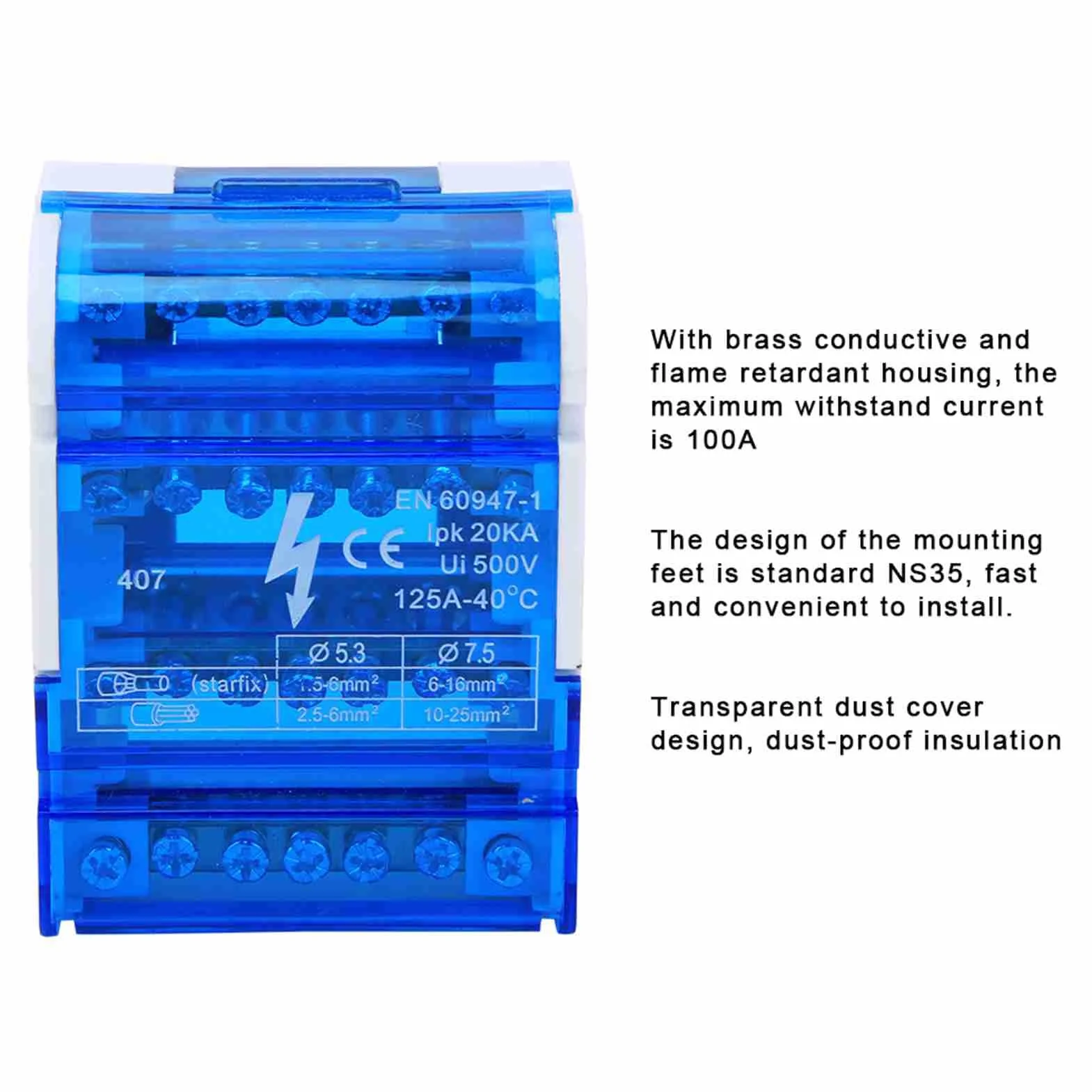 Dioche Répartiteur Tétrapolaire 125A 4 IN 24 OUT Boîte de Distribution Rail Din avec Couvercle Transparent