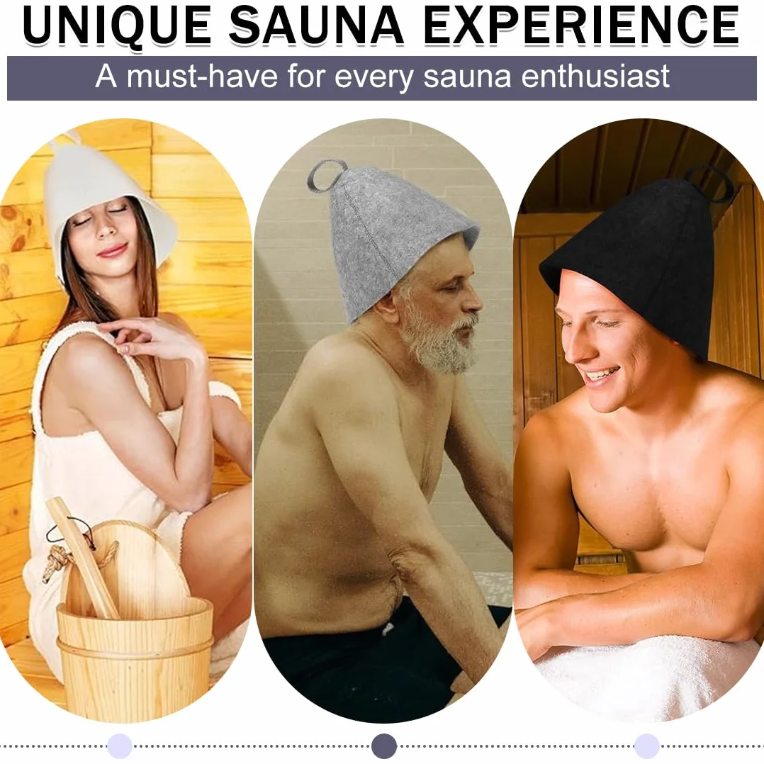 Lot de 3 chapeaux de sauna en feutre pour hommes et femmes