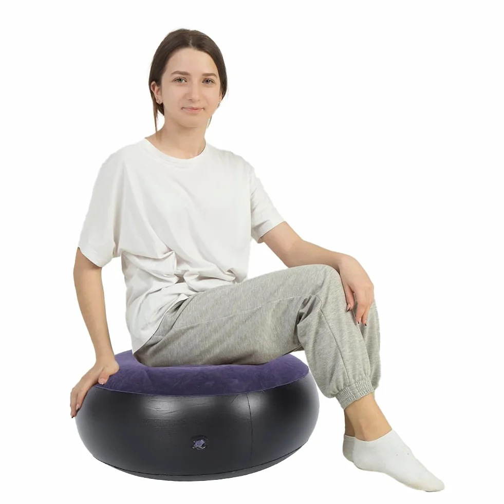 Tabouret Gonflable Intérieur Extérieur, Flocage Repose Pieds Canapé Coussin Rond Pouf à Air Pour Enfants Tout Petits Adultes Maison Patio Jardin Camping Yoga Noël maison jardin jeux pique niques plage