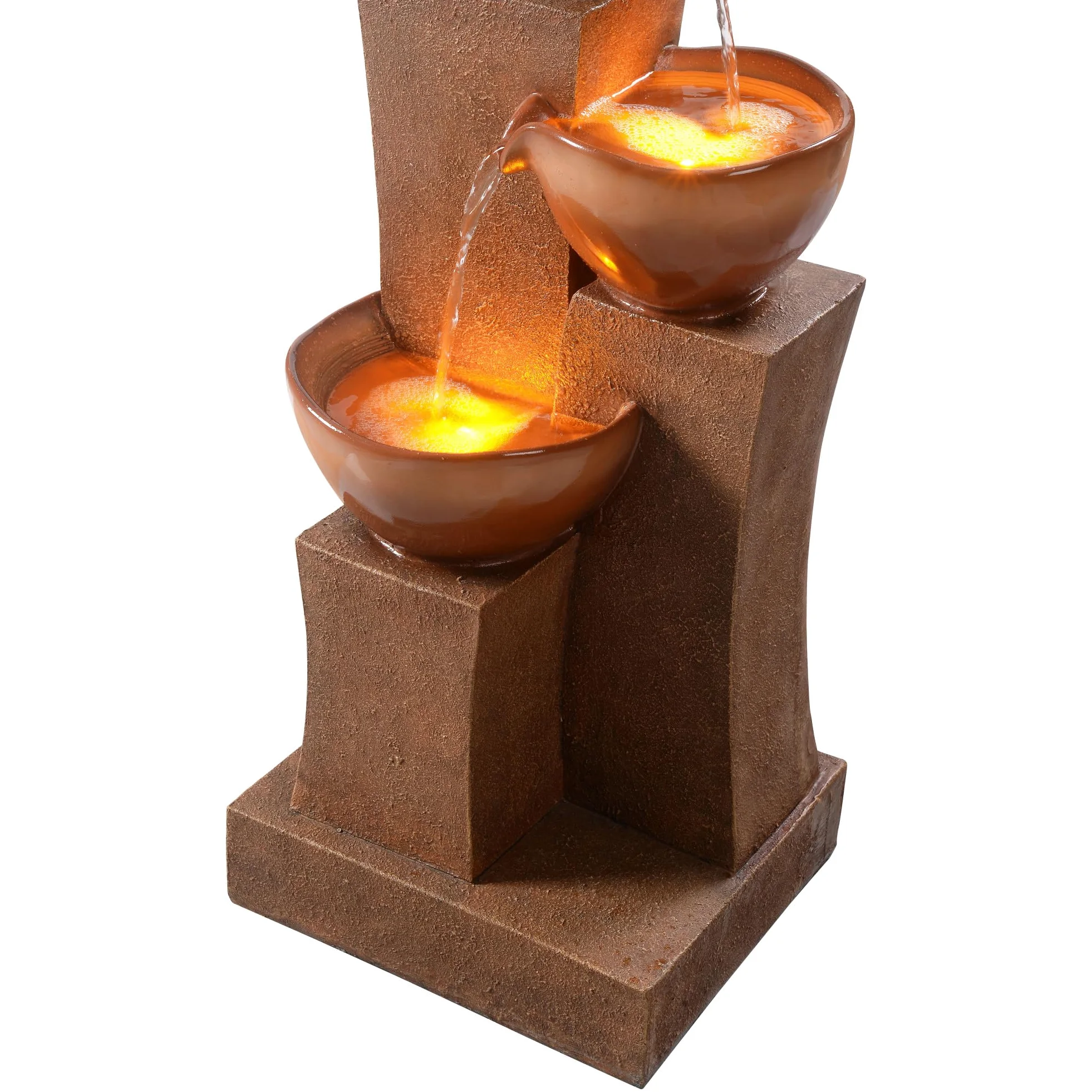 Teamson Home Fontaine d'eau extérieure à 3 étages de 28,54 pouces avec lumières LED, marron, Teamson Home