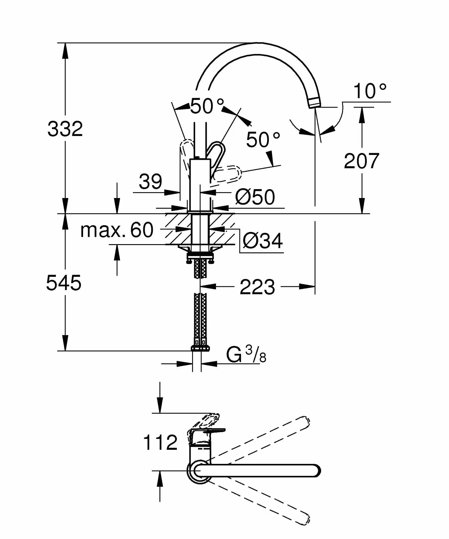 GROHE Start Flow Robinet de cuisine évier pivotant 360° Supersteel