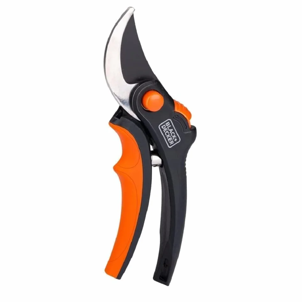 BLACK+DECKER Cisaille de Jardin - Ciseaux à Bois - Secateur de Jardin avec Lames en acier trempé - Branches d'un Diamètre de 13 mm - Taille 20,3 cm - Acier - Noir/Orange