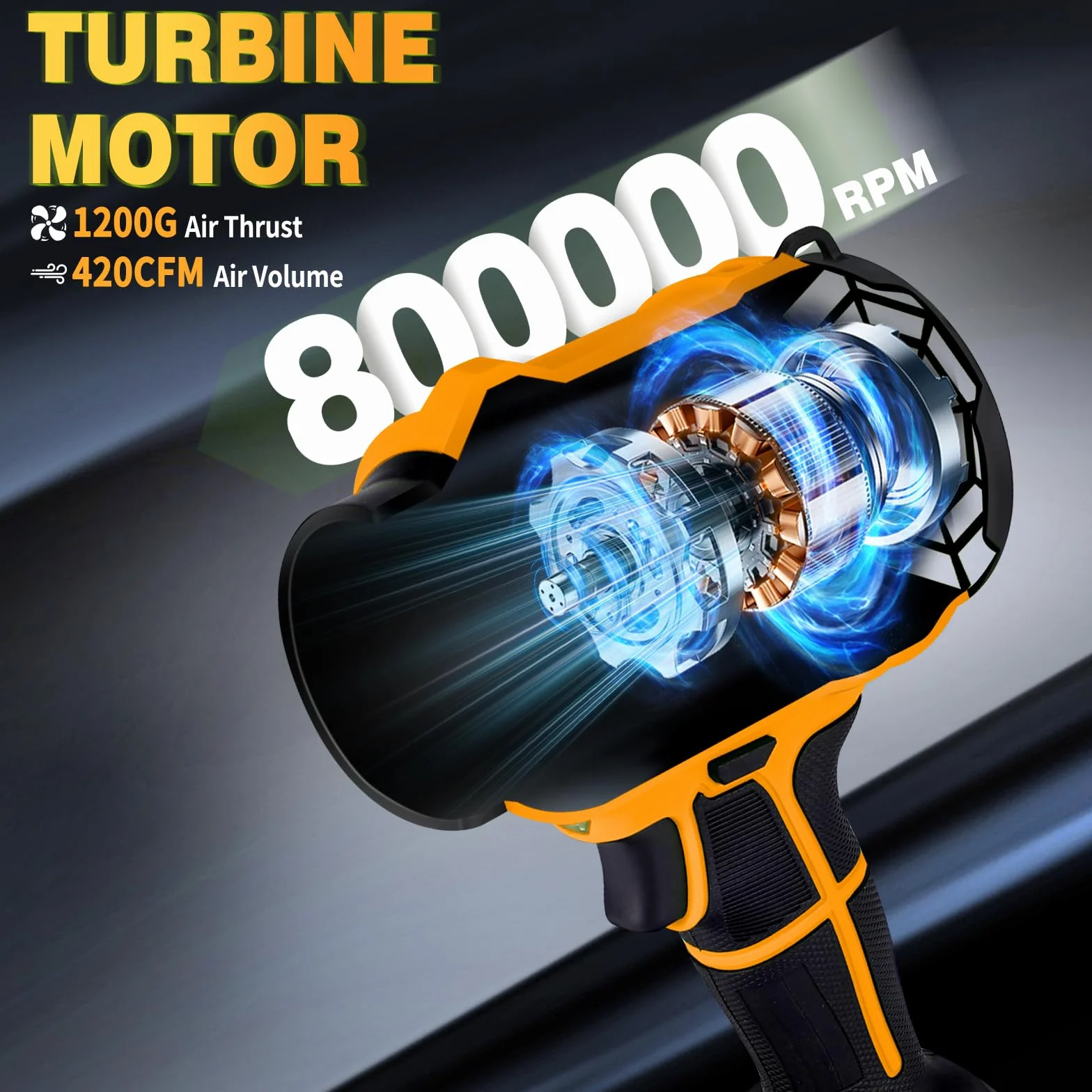 Souffleur sans Fil 2× Batteries 4000 mAh 800000 TR/Min Vitesse d'air 65 m/s avec Boîte à Outils Jaune