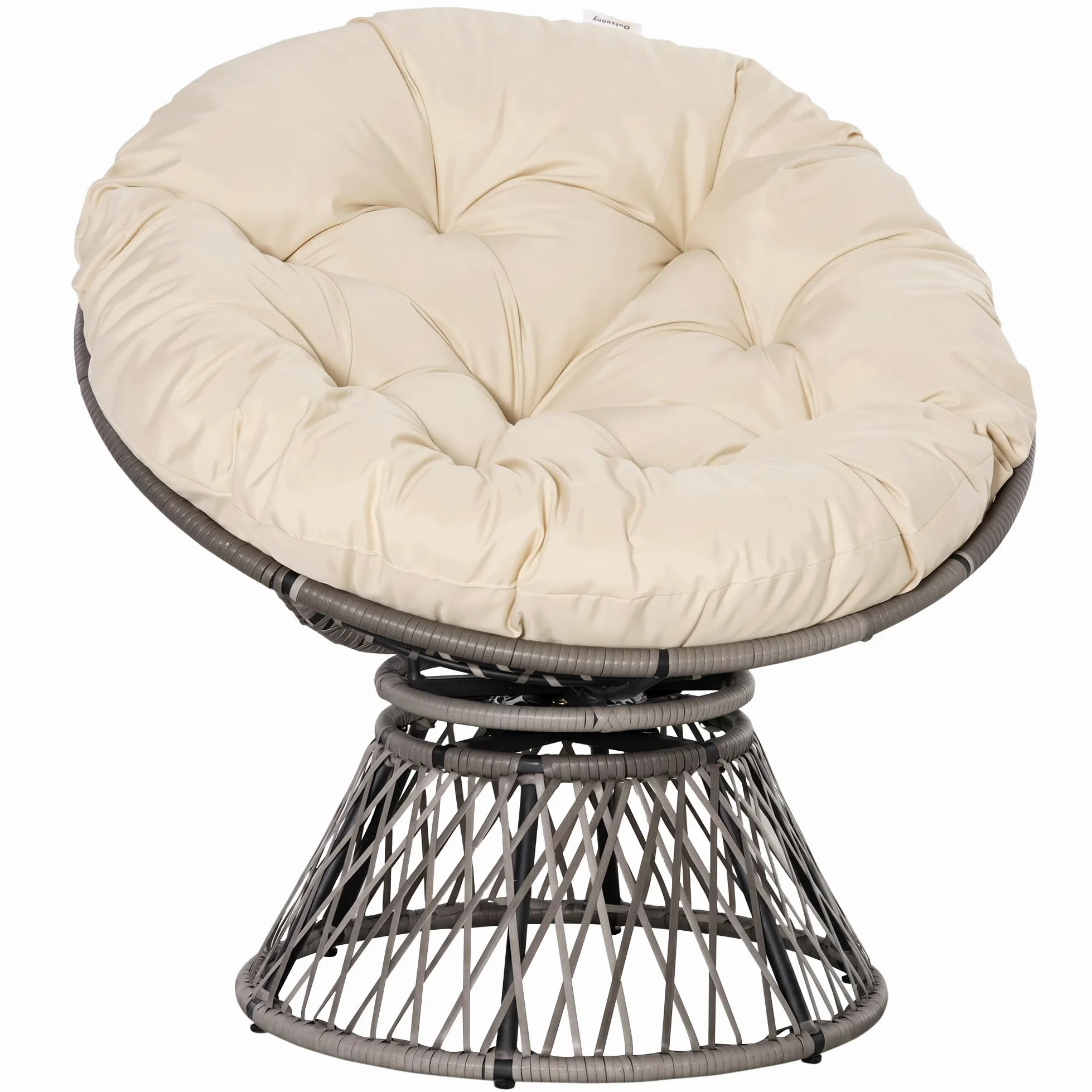 Outsunny Fauteuil Rond de Jardin Fauteuil papasan pivotant Grand Confort Ø 97 x 90H cm Grand Coussin fourni Polyester résine tressée crème