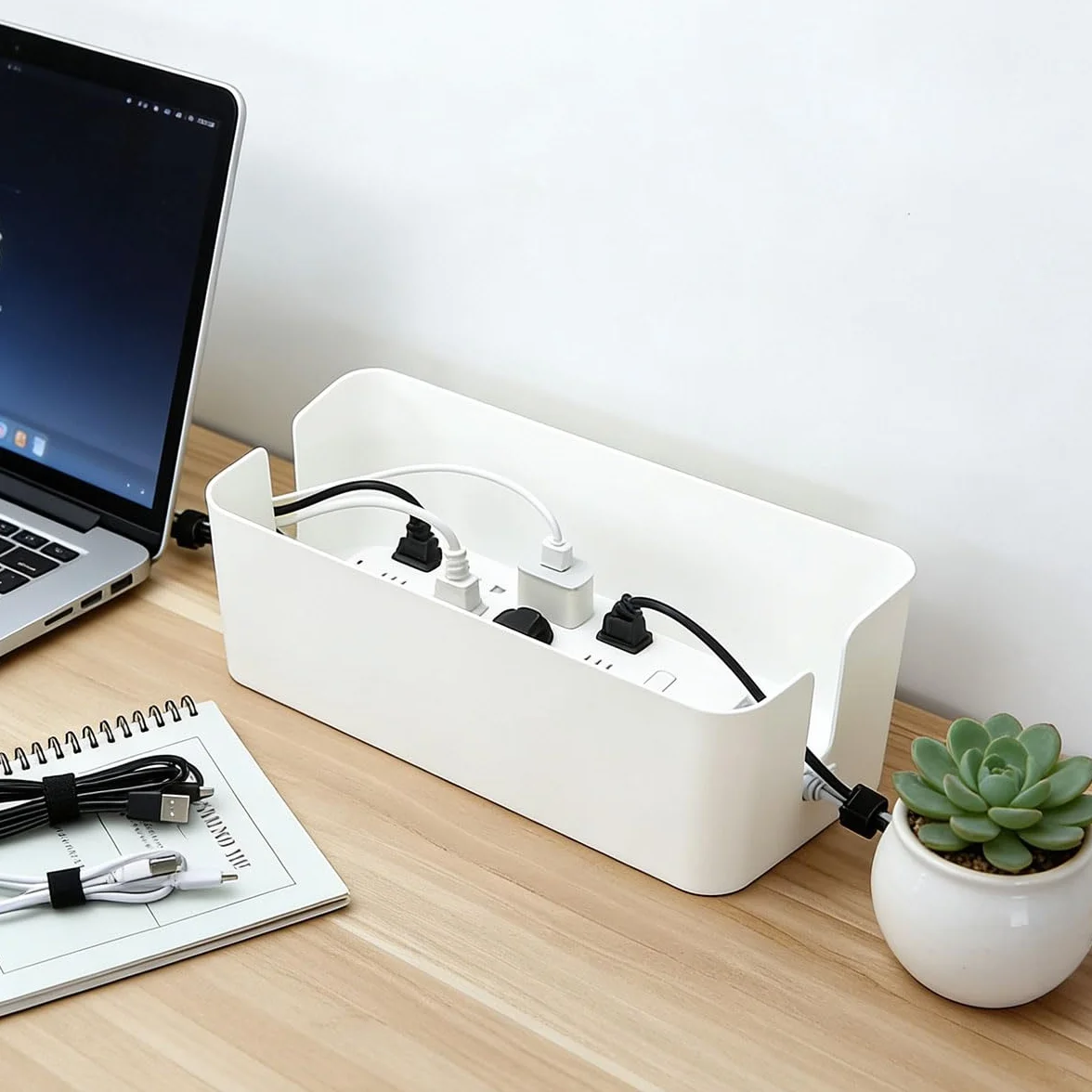 Boite Rangement Cable Bambou Lot 3 Blanc Cache Cable Multiprise Organiseur L/M/S