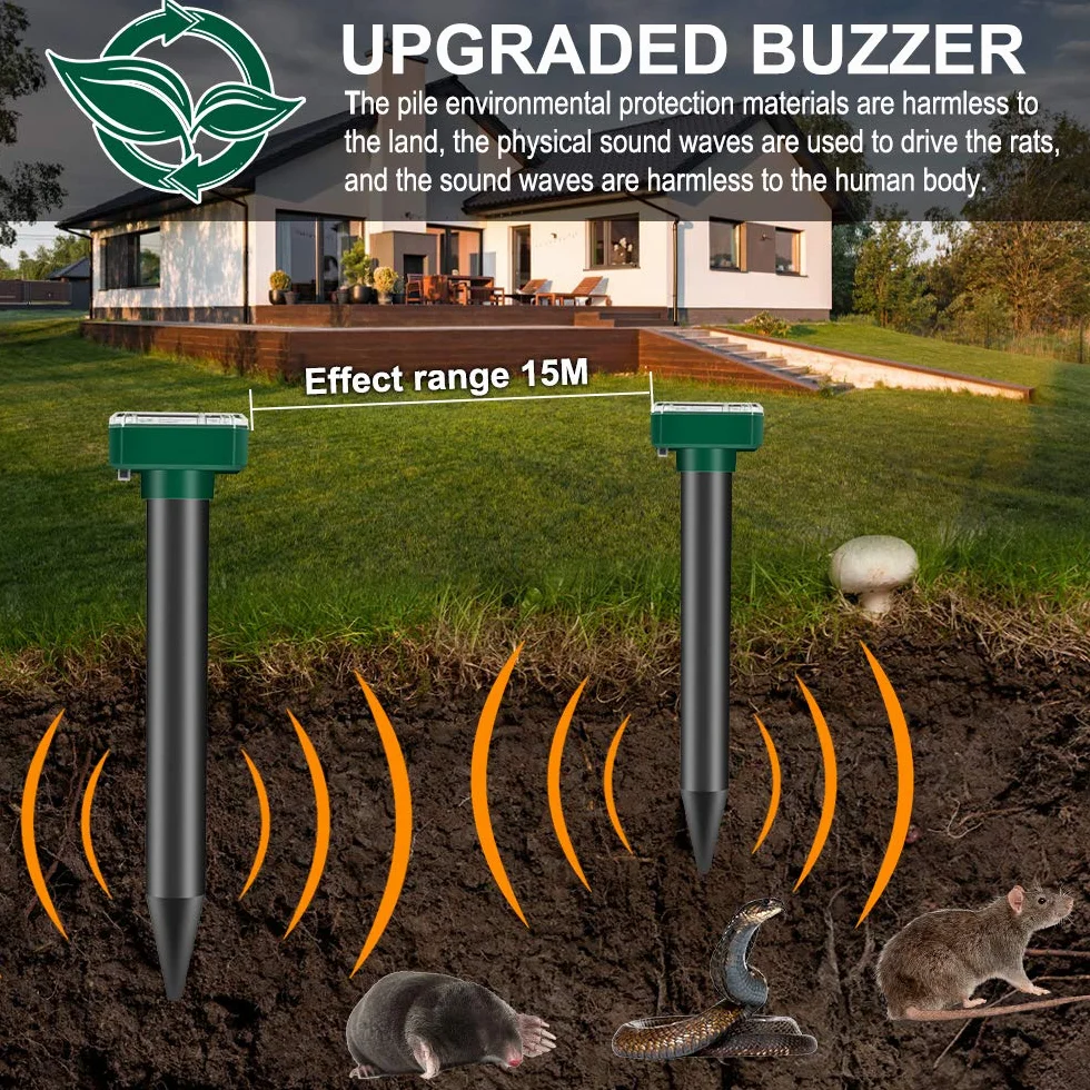 Lot de 4 répulsifs solaires anti-taupes : IP65 étanche - Répulsif contre les taupes - Répulsif solaire à ultrasons pour la répulsion des taupes - Lutte contre les parasites pour le jardin