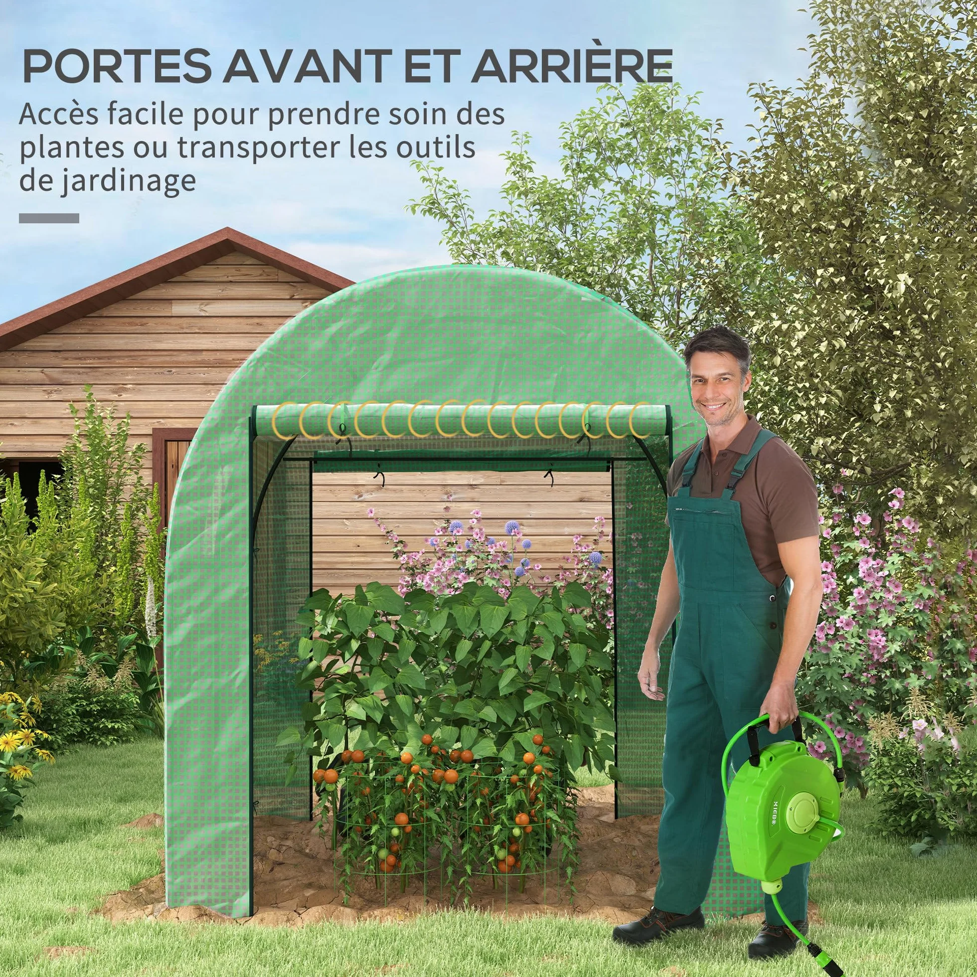 Outsunny Serre de Jardin Serre Tunnel de Jardin 3,24m² PE Haute densité 135 g/m², avec 2 Portes zippées enroulables 2 fenêtres en Maille, pour Toutes Saisons, 180 x 180 x 200 cm, Vert