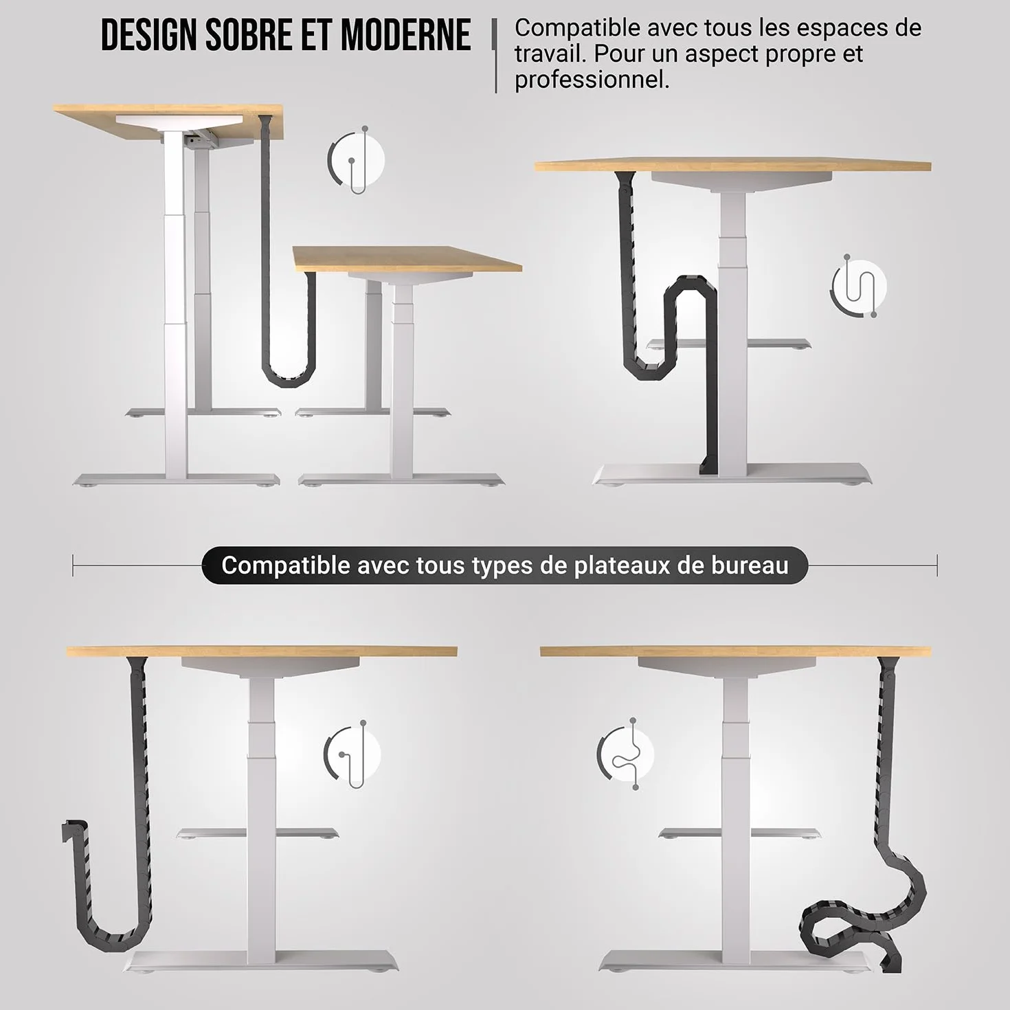 Flexible Chemin de Cable Organisateur Cable sous Bureau (Noir)