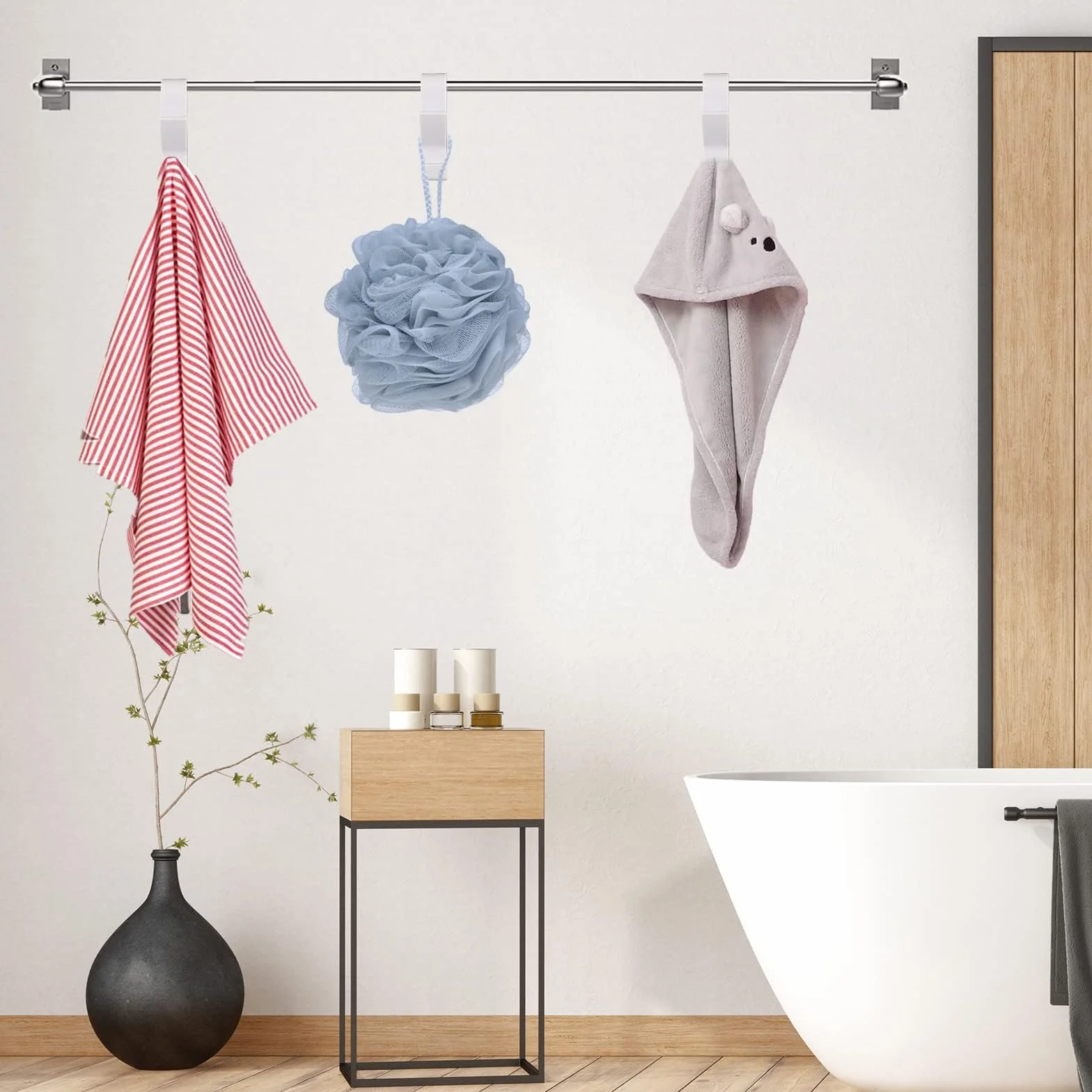 Crochet Serviette Radiateur 8 Pièces pour Salle de Bain - Blanc
