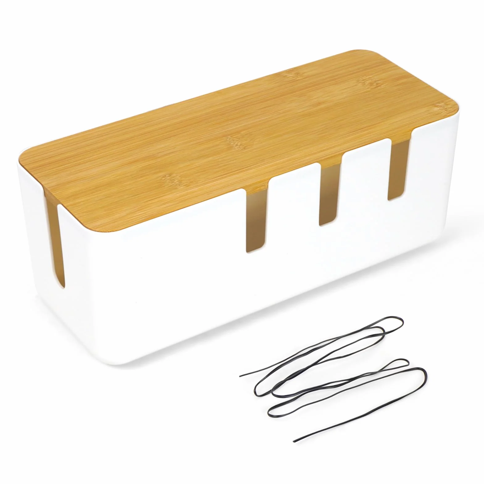 Boîte de Gestion des Câbles 30x12x11cm Plastique Couvercle en Bambou