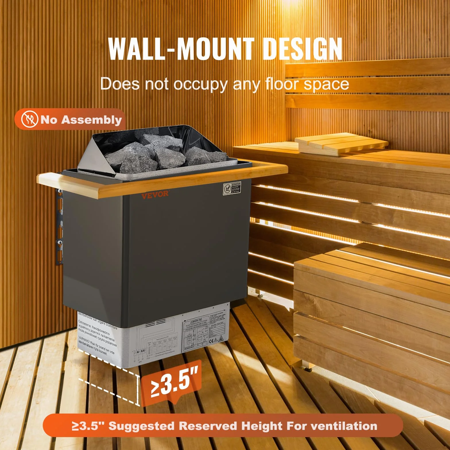 VEVOR Poêle de Sauna Électrique 8 kW 400 V 3 N, Contrôleur Numérique, 110℃ Max, pour Sauna 8-12 m³