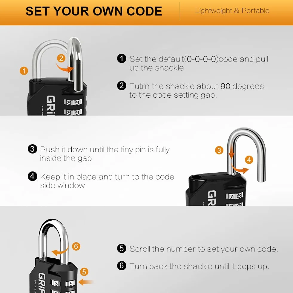 GRIFEMA GA1001-1 Cadenas Code 4 Chiffres Résistant Aux Intempéries Alliage de Zinc Noir