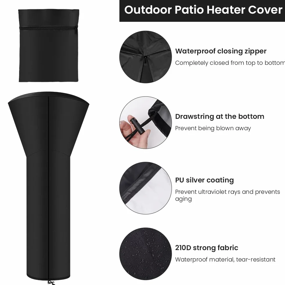 AOOWU Couverture de Chauffe-Patio, 226 x 85 x 48CM Housse pour Parasol Chauffant Exterieur, Imperméable Housses de Chauffage en Oxford, Extérieur Housse de Protection pour Chauffage de Terrasse