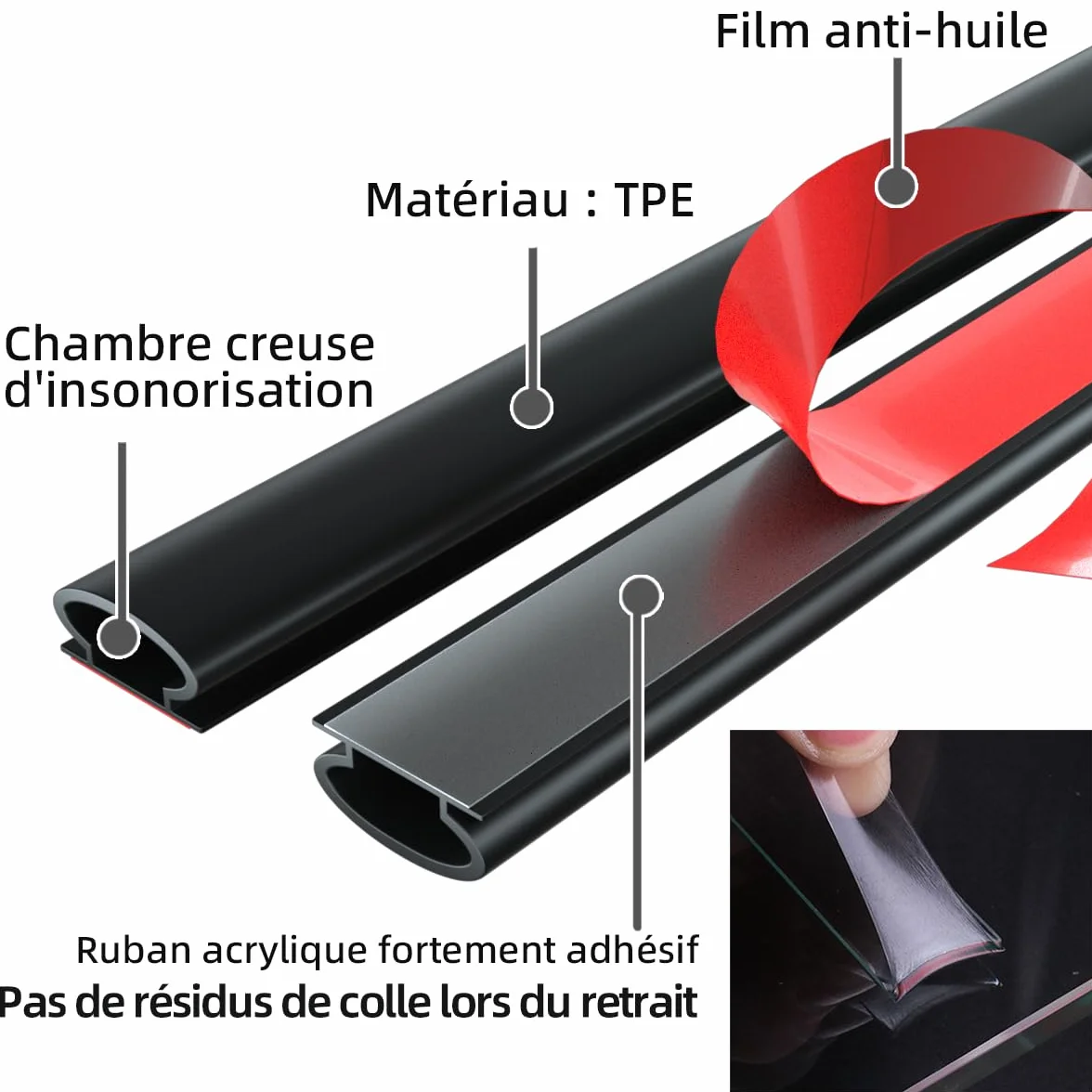 Joint Porte Fenêtre Isolant Froid Phonique Caoutchouc Autocollant PVC 6M Noir