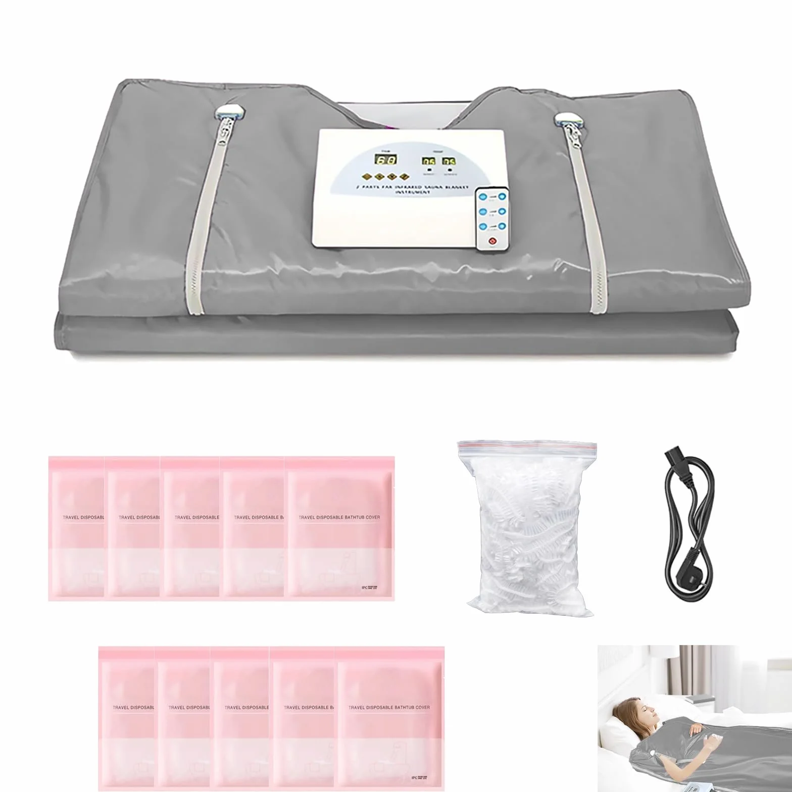 Couverture Sauna Infrarouge 2 Zones Portable Télécommande Gris