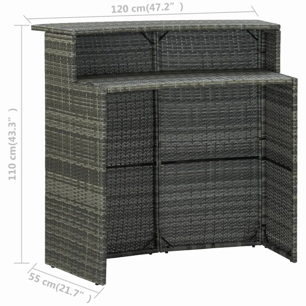 Stół ogrodowy barowy szary 120x55x110 cm z rattanu syntetycznego