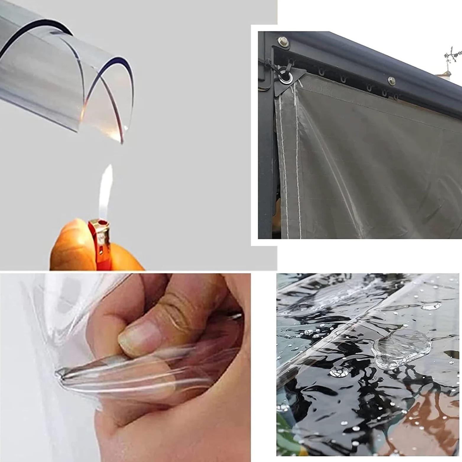 Rideaux de Bâche D'extérieur avec Fermeture Porte Éclair, Panneaux Latéraux de Bâche Imperméable en PVC Transparent de 0,5mm avec Œillets, Pergola Porche Bâche Étanche Claire Gris
