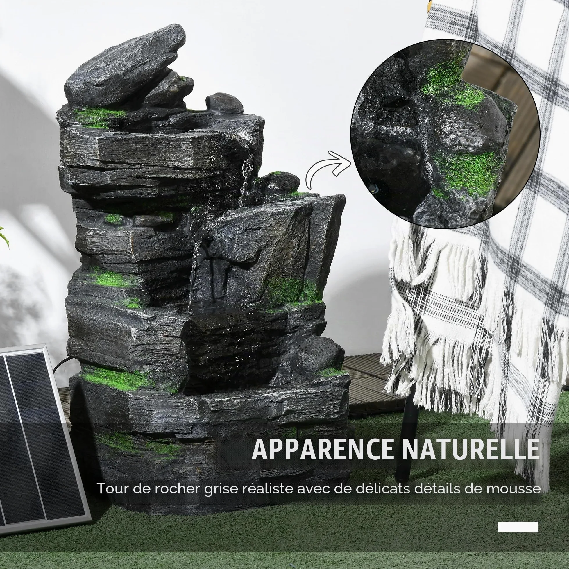 Outsunny Fontaine de jardin, solaire, à 4 niveaux, avec éclairage LED, décorative, pour jardin, balcon, résine synthétique, 34 x 28 x 57 cm