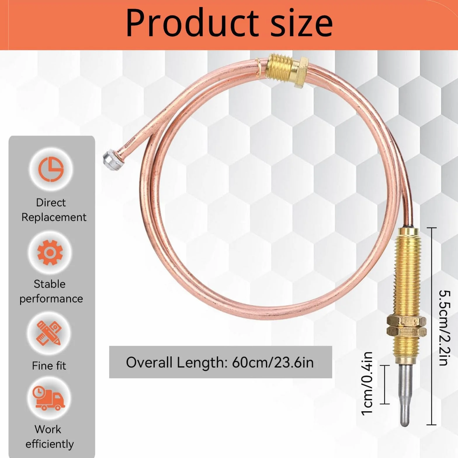 Thermocouple à Gaz Universel M8 de 600mm, Kit Thermocouple pour Chauffage au Gaz, Brasero, Four, Chauffe-eau, Sonde Haute Température à Réponse Rapide, Pièce de Rechange et Accessoire