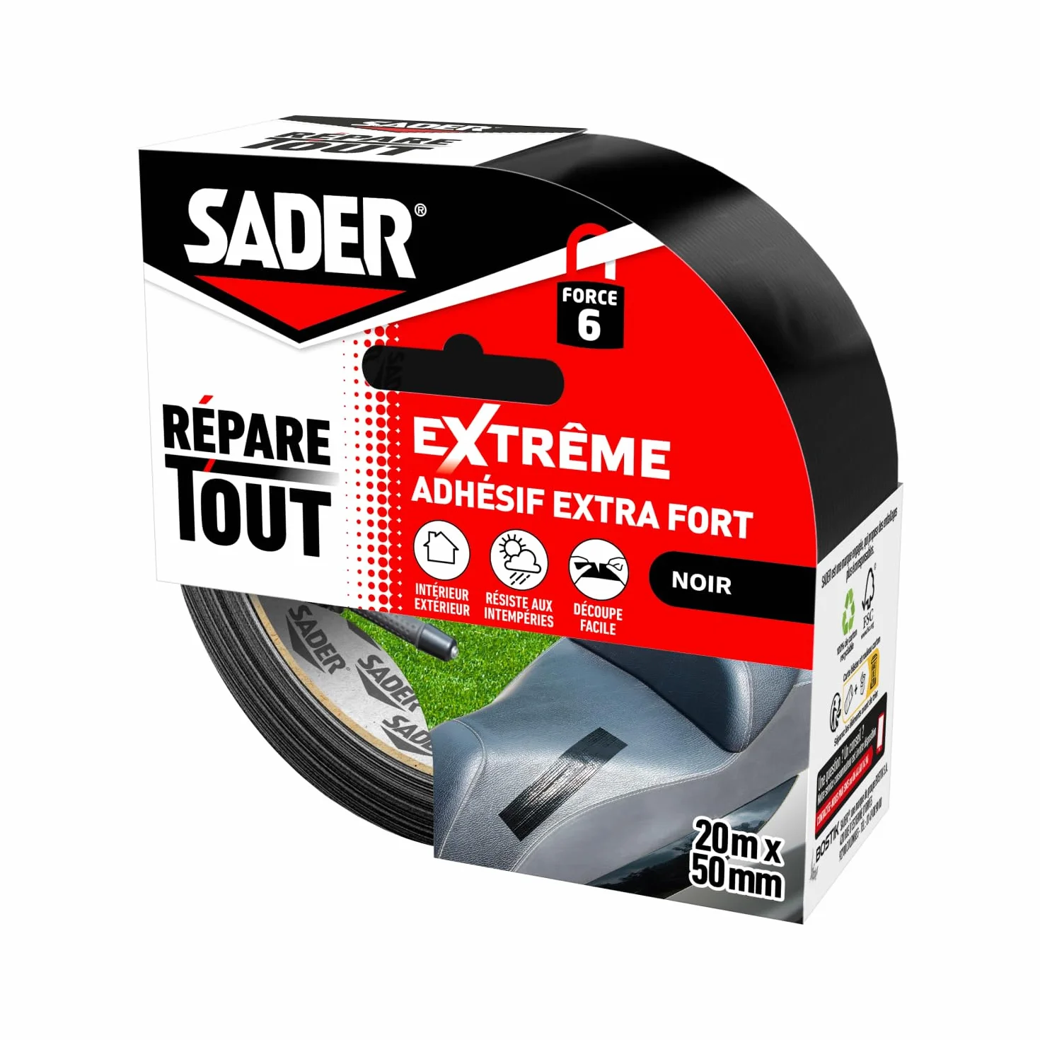 SADER Repare Tout Extrême Noir Adhésif Extra Fort 20m x 50mm