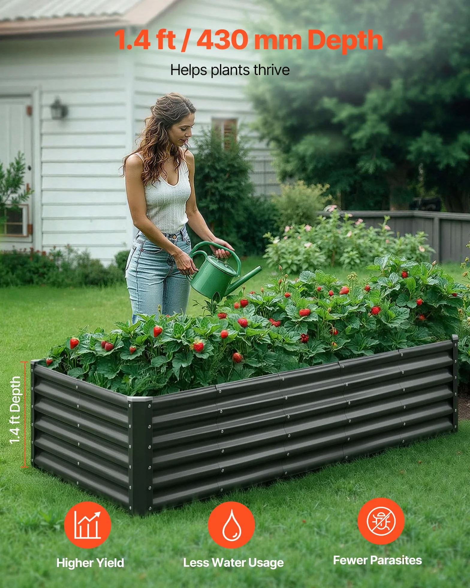 VEVOR Potager Surélevé Métal 180x90x43 cm Carré Galvanisé Lit de Jardin Fond Ouvert Gris Foncé