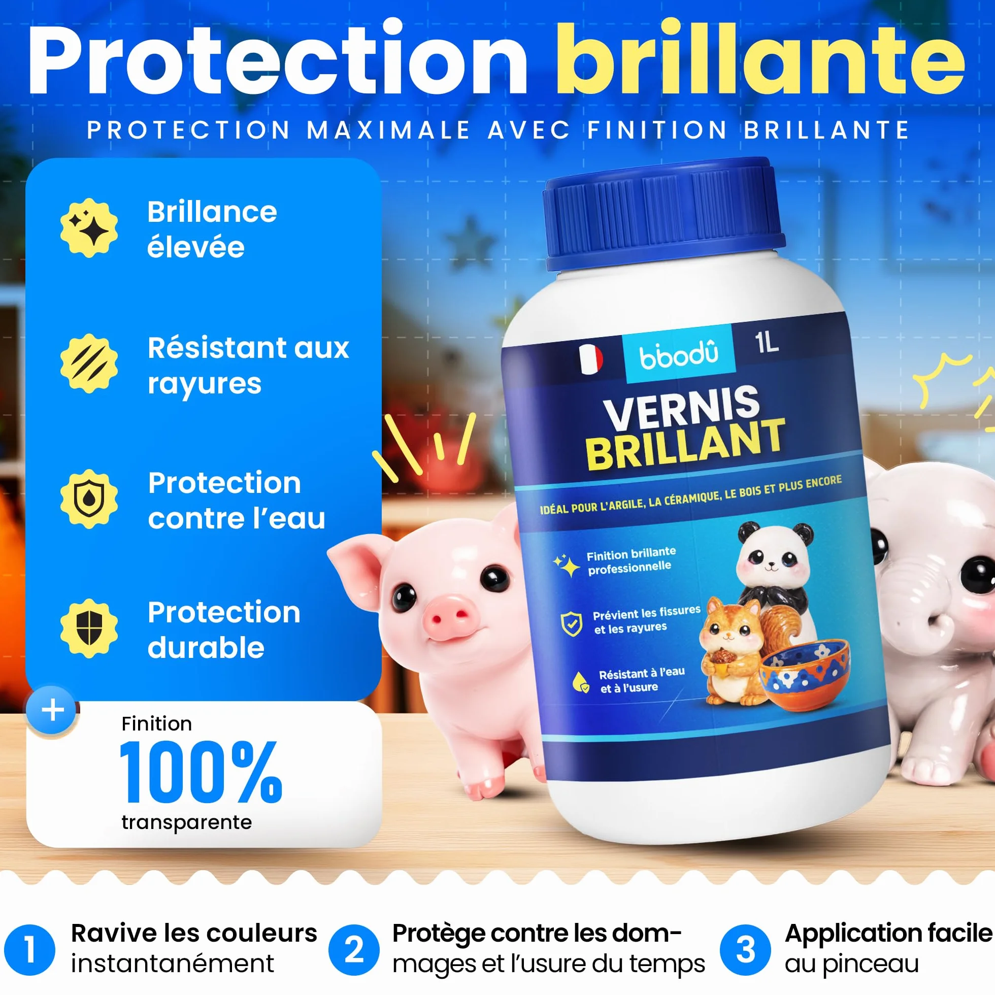 Vernis pour Argile Autodurcissante Brillant 1L Résistant à l'Eau et à l'Usure