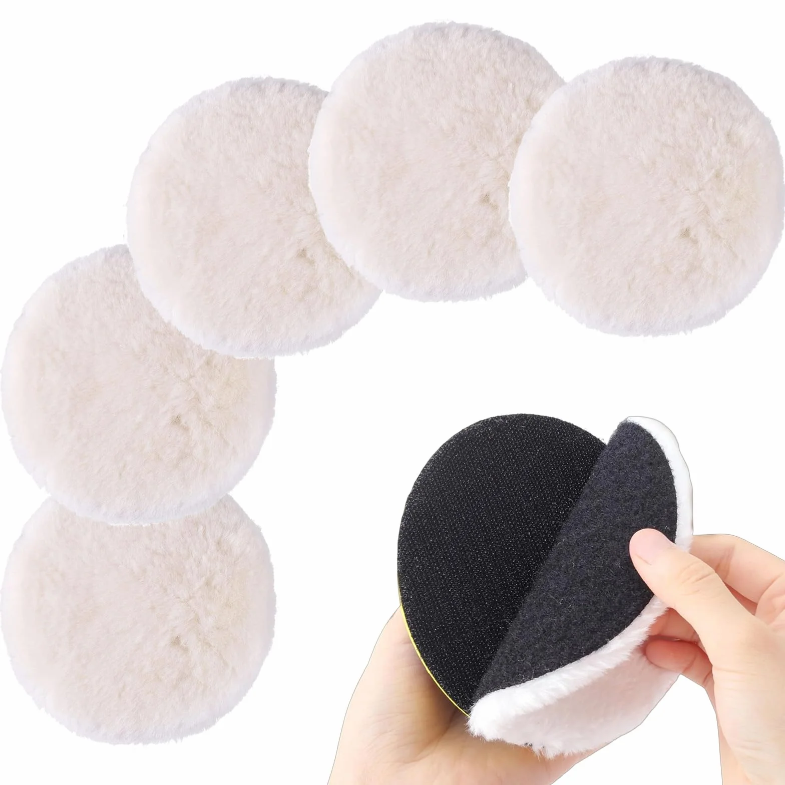 Tampon de Polissage Laine 125 mm 5 Pièces Épaisseur 2,6 cm Blanc