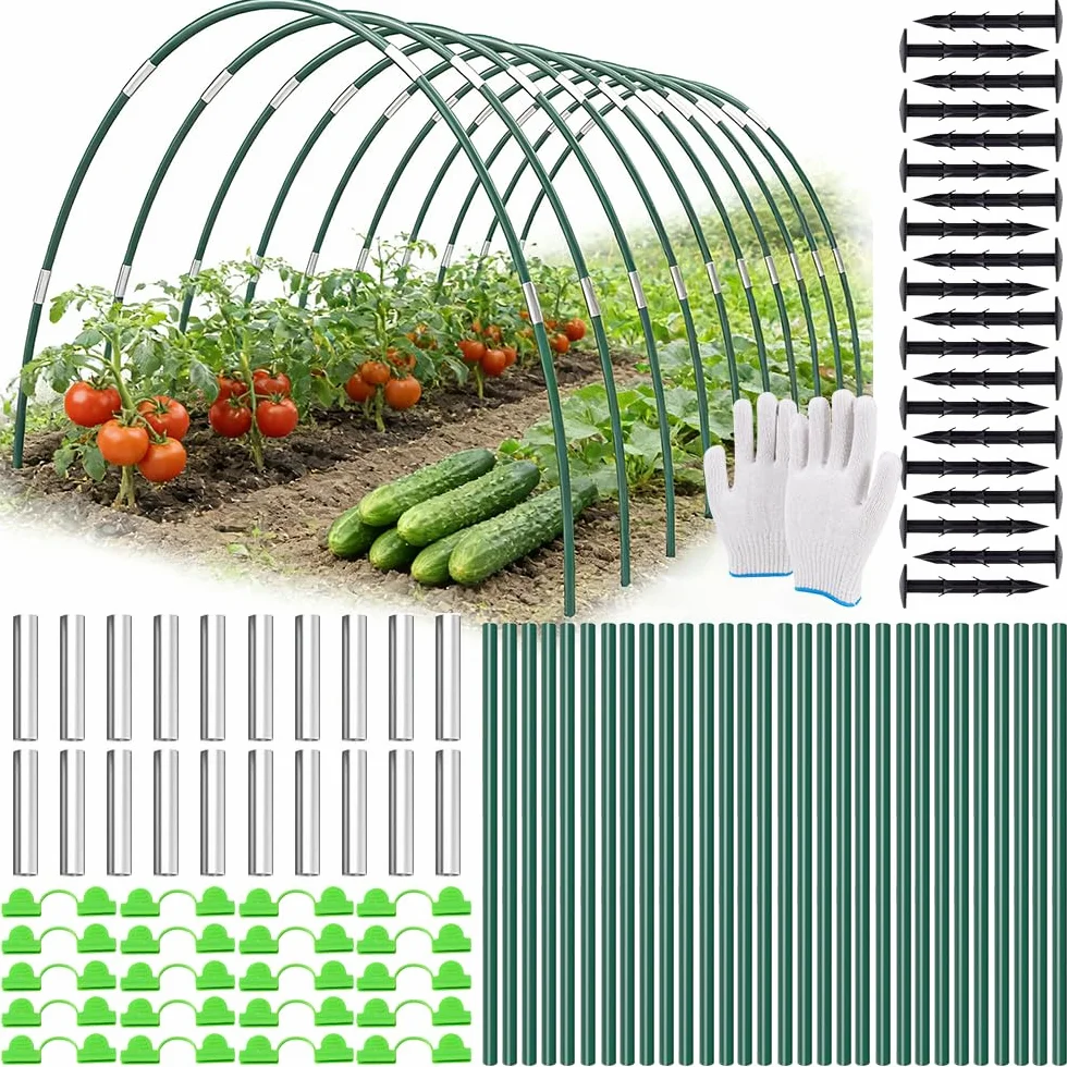 Arceau pour Serre Tunnel, 30 Pièces Arceau de Jardin avc Arceaux, Clous, Tubes de Connexion, Pinces et Gants, Arceaux de Serre pour Tunnels de Culture, Protection Potager Exterieur