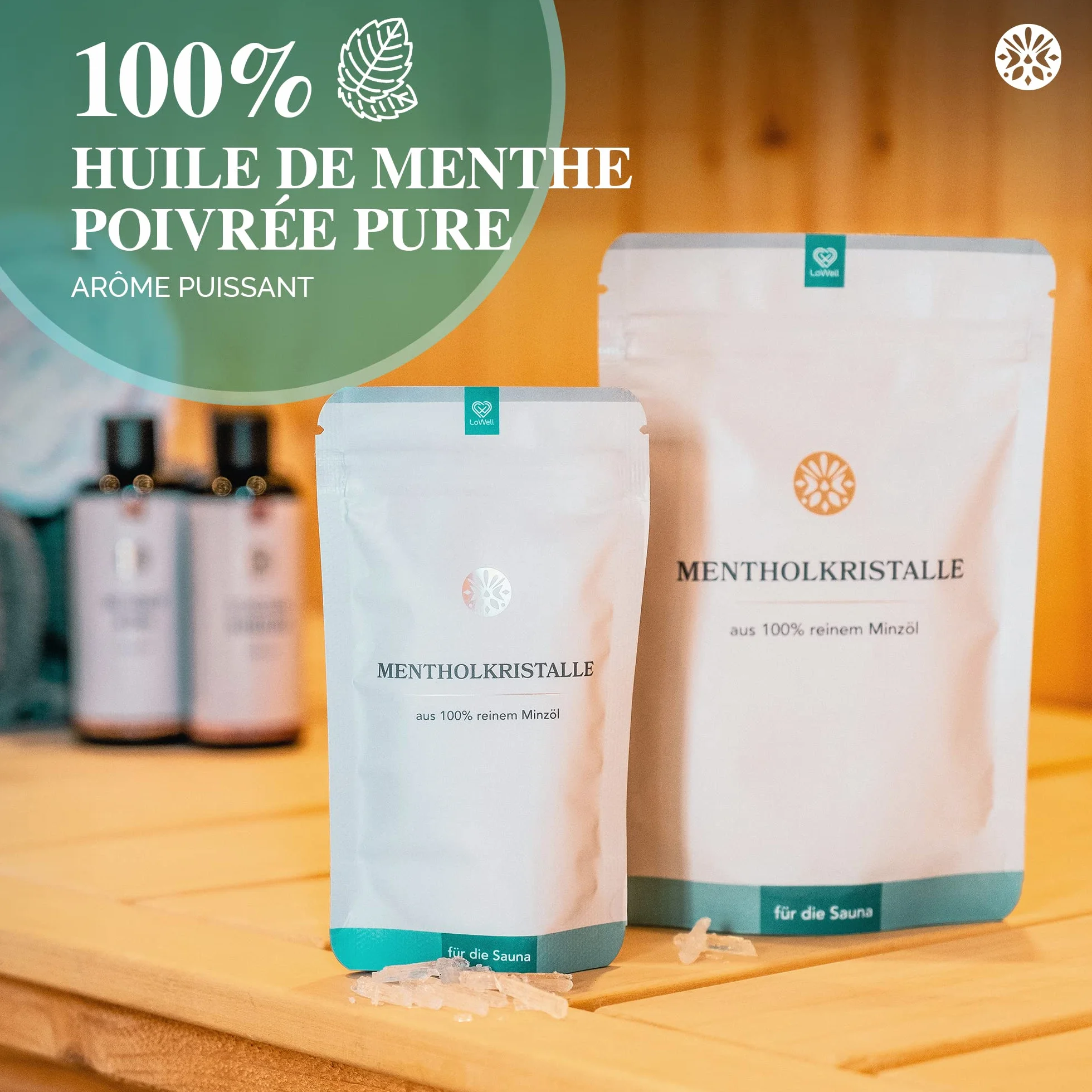LoWell Cristaux de menthol 100% menthe pure pour sauna - Sachets refermables