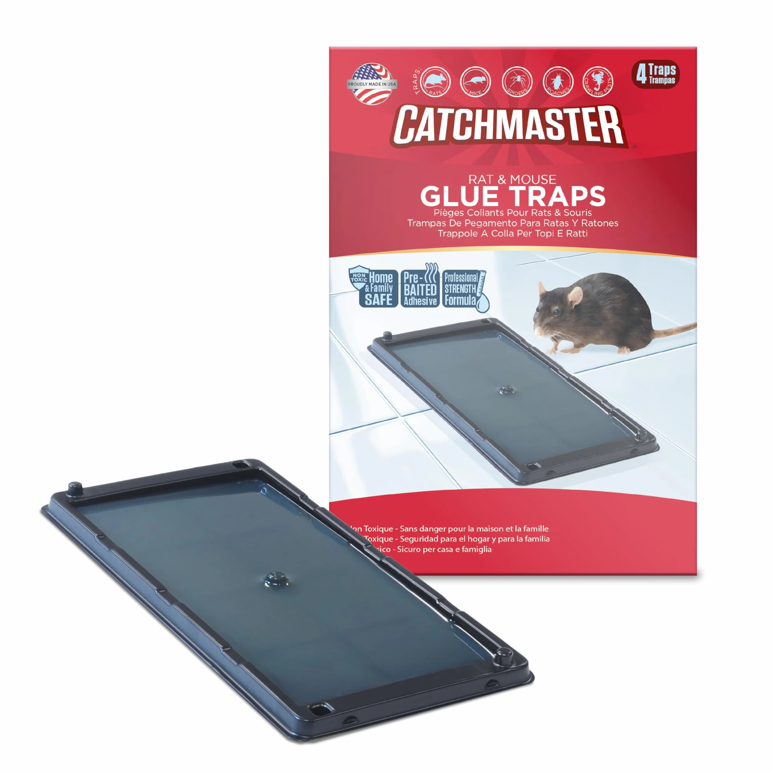 Catchmaster 4X Piège à Rat Collante - Piège à Souris et Rats - Anti Souris Efficace - Plaque Collante Efficace et Professionnel