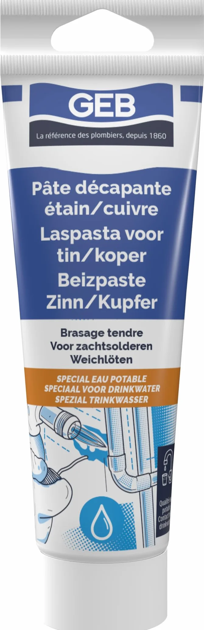 Pâte décapante étain cuivre tube 125 ml brasage tendre GEB