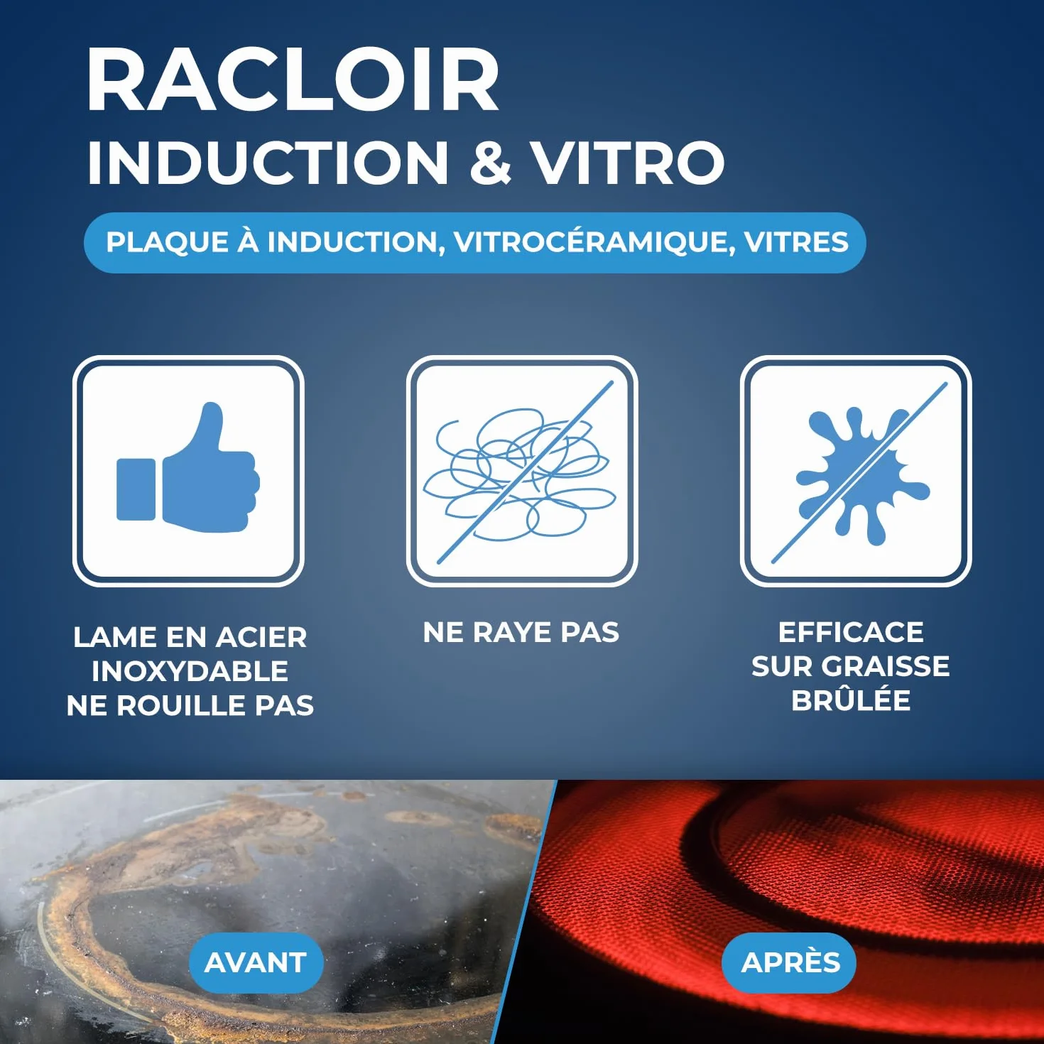 STARWAX Racloir plaques vitrocéramique induction lame inox rechange