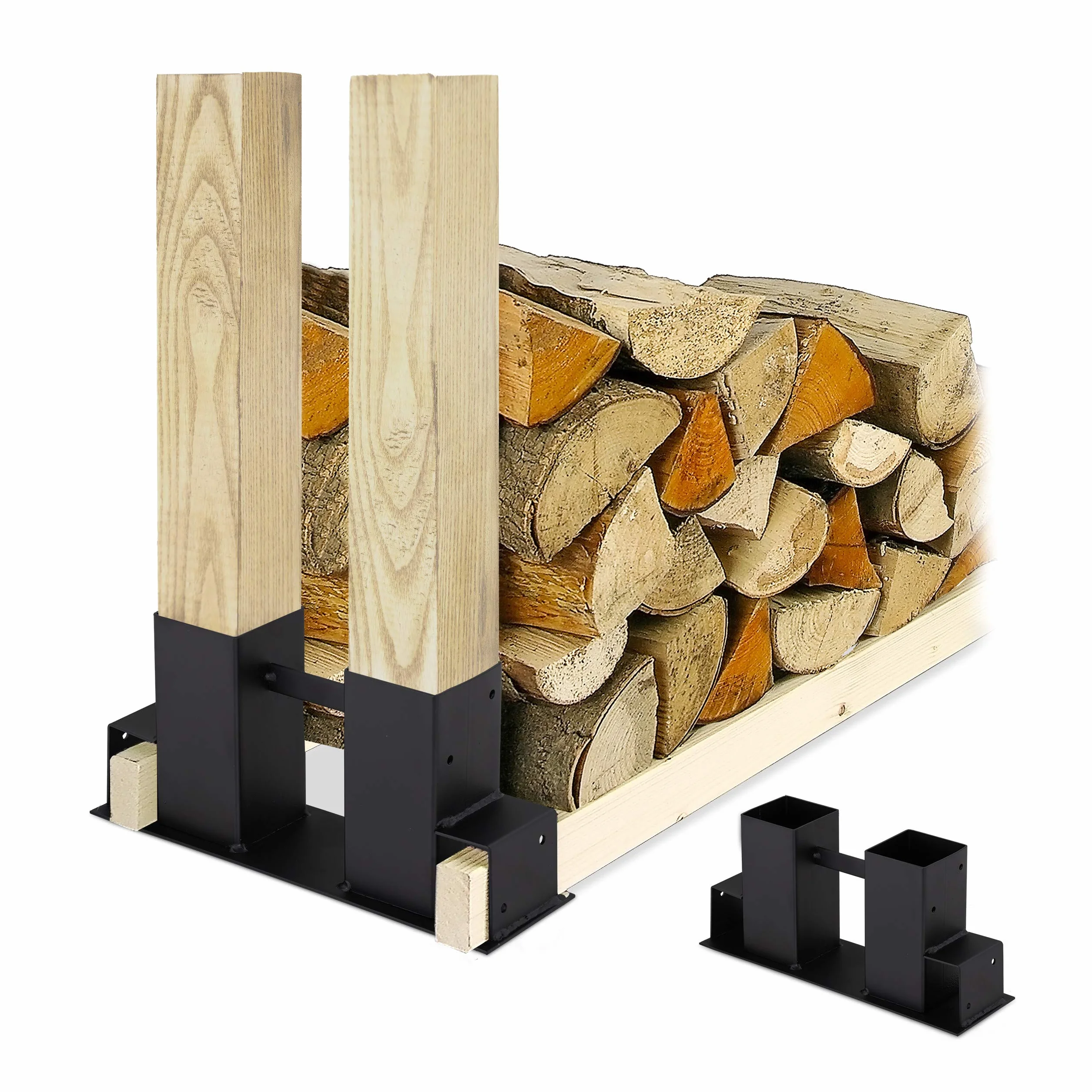 Relaxdays 6 x Support de Rangement pour Bois, étagère à Bois à Assembler soi-même pour Bois équarri, Acier revêtu, Noir, en lot