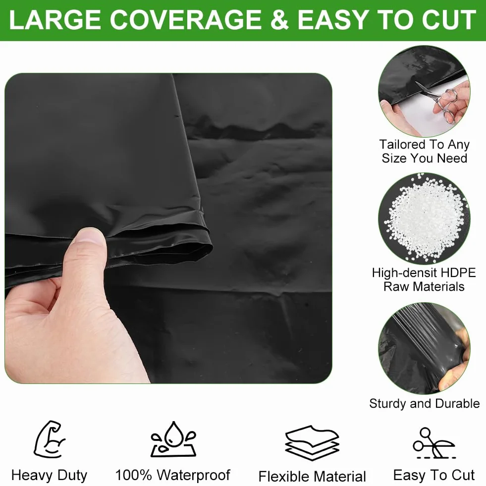 2MX3M Bâche en Polyéthylène Noir, Bâche pour Serre Noir en Polyéthylène, Résistant Couverture de Polytunnel, Membrane Horticol pour Jardinage, Isolation des Bâtiments et Tapis de Sol(80Mu/580G)