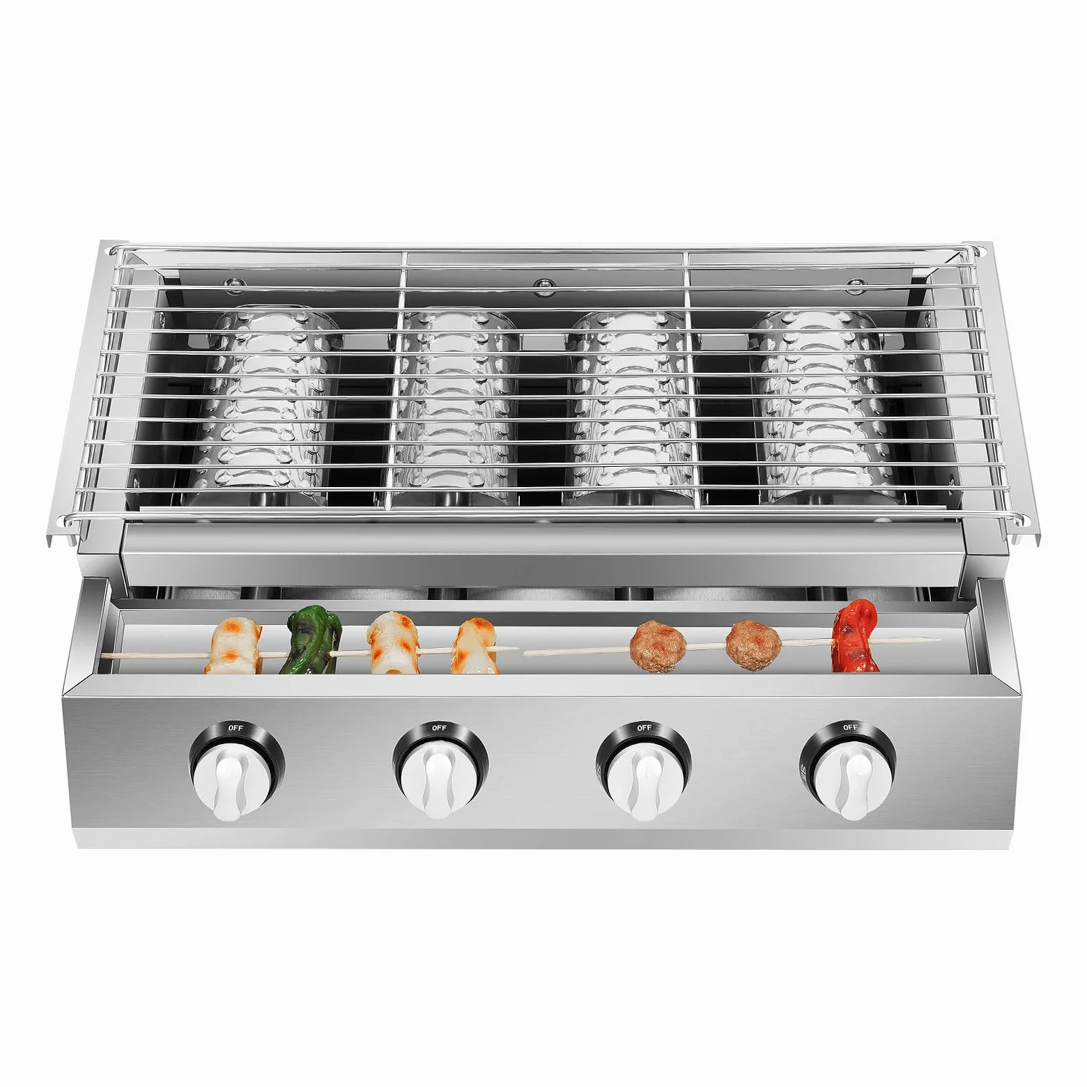 Barbecue à gaz professionnel en acier inoxydable avec grille de cuisson, hauteur réglable, barbecue à gaz amovible, 4 brûleurs, pour camping, balcon, jardin