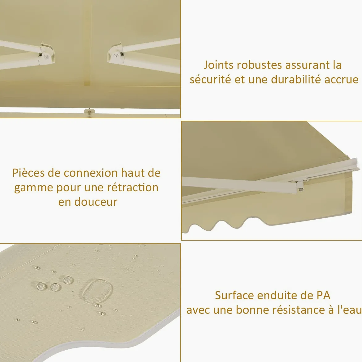 GOPLUS Store Banne Manuel 3,6Mx3M, Auvent de Terrasse Extérieur et Tissu Résistant aux UV avec Manivelle et Angle Réglable 5-35°pour Patio,Balcon,Terrasse(Beige)