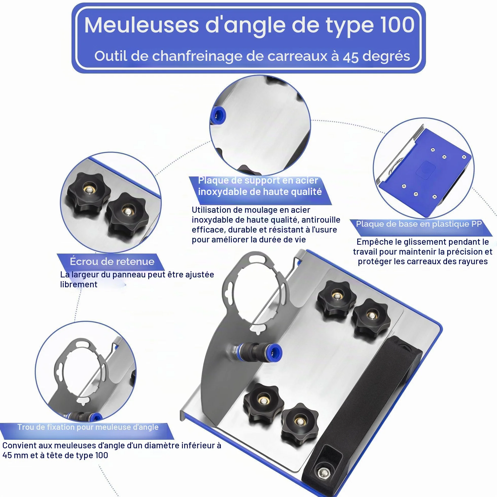 Support Meuleuse D'Angle 45 Degrés Coupe Carrelage, Accessoire Précis pour Meuleuse Modèle 100