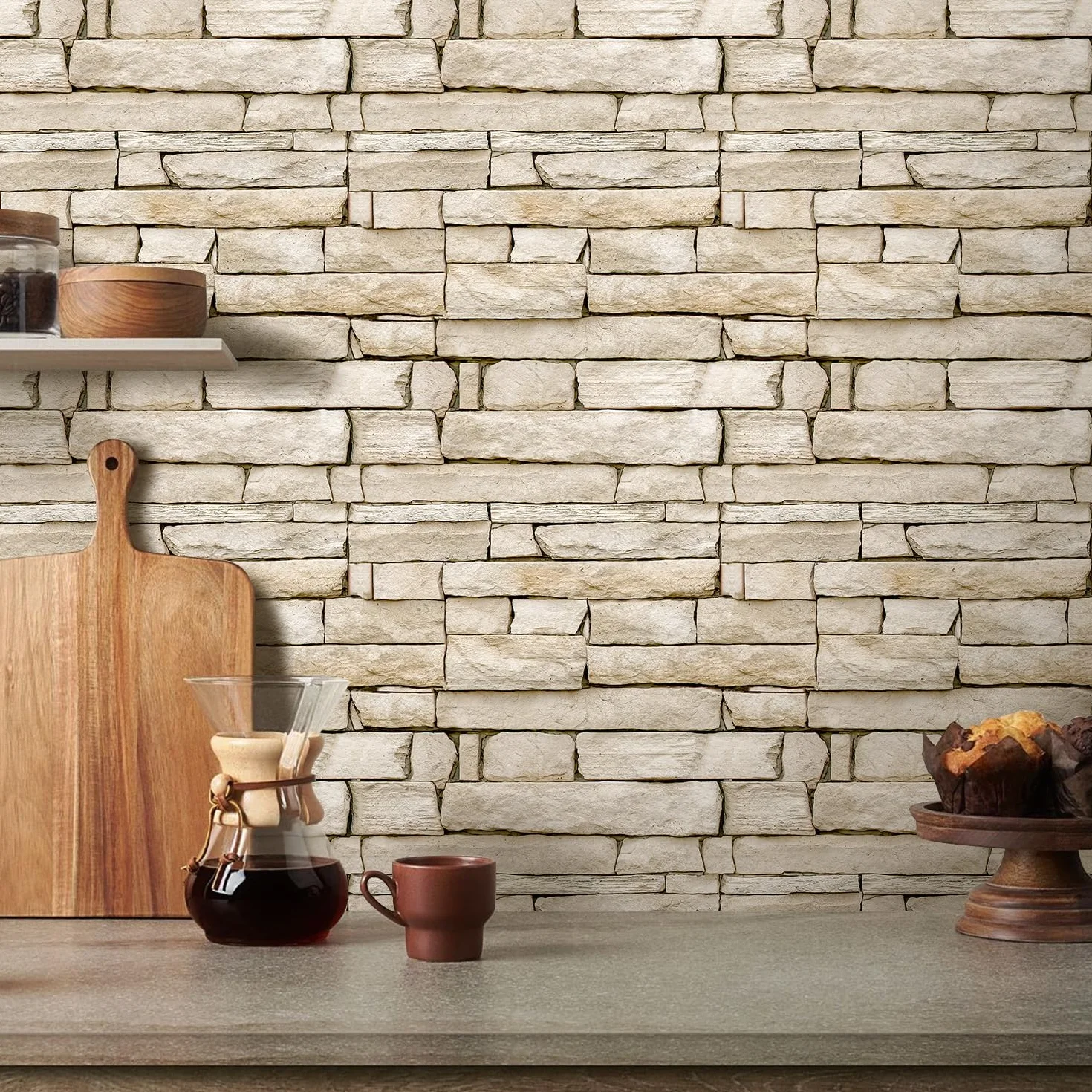 Panneaux Muraux 3D Adhesif Pierre 10 Pièces 30x30 cm PVC Fausse Brique Murale