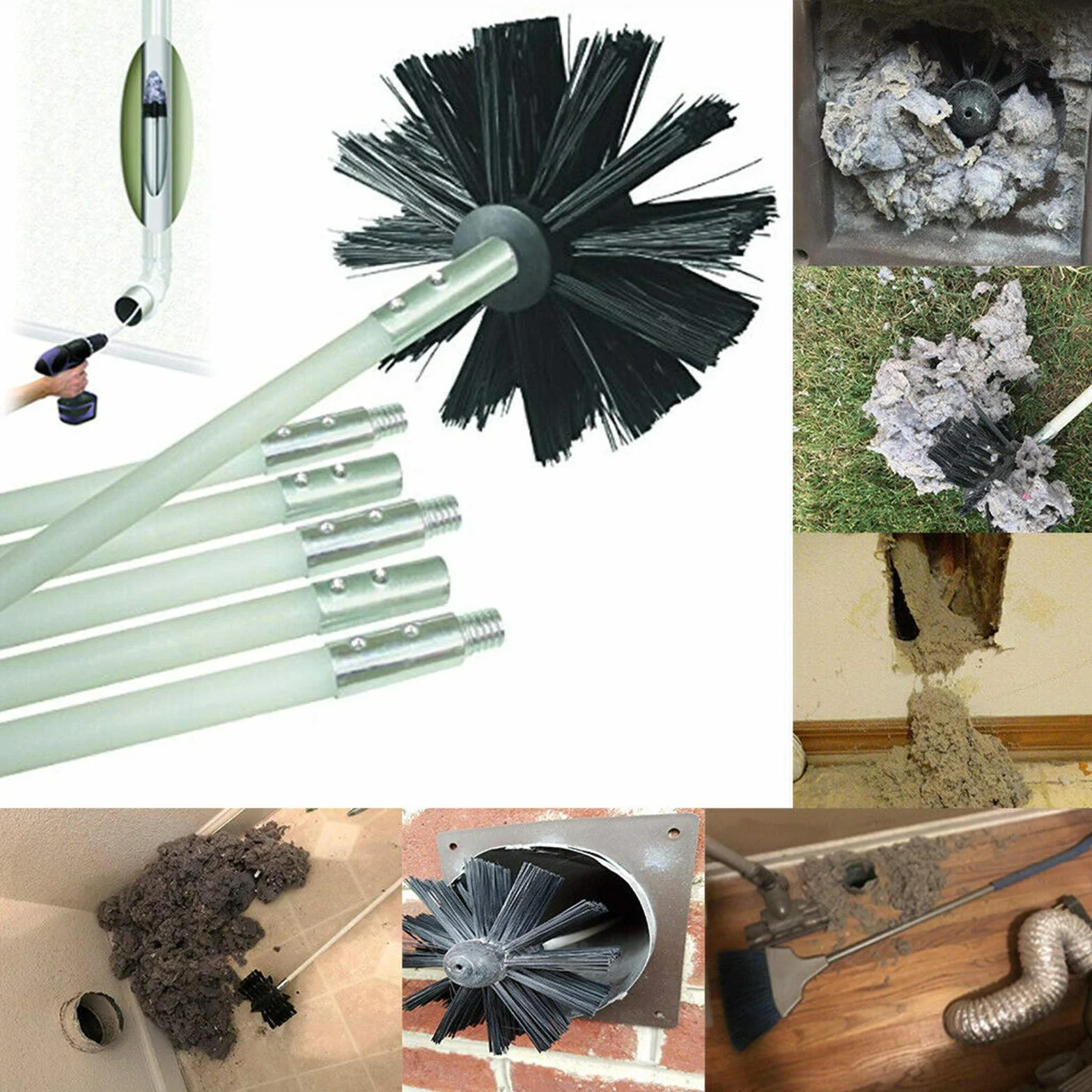 Kit Brosse de Cheminée pour Ramonage 6 Tiges Flexibles 61cm Tête 100mm Poêle à Granulés