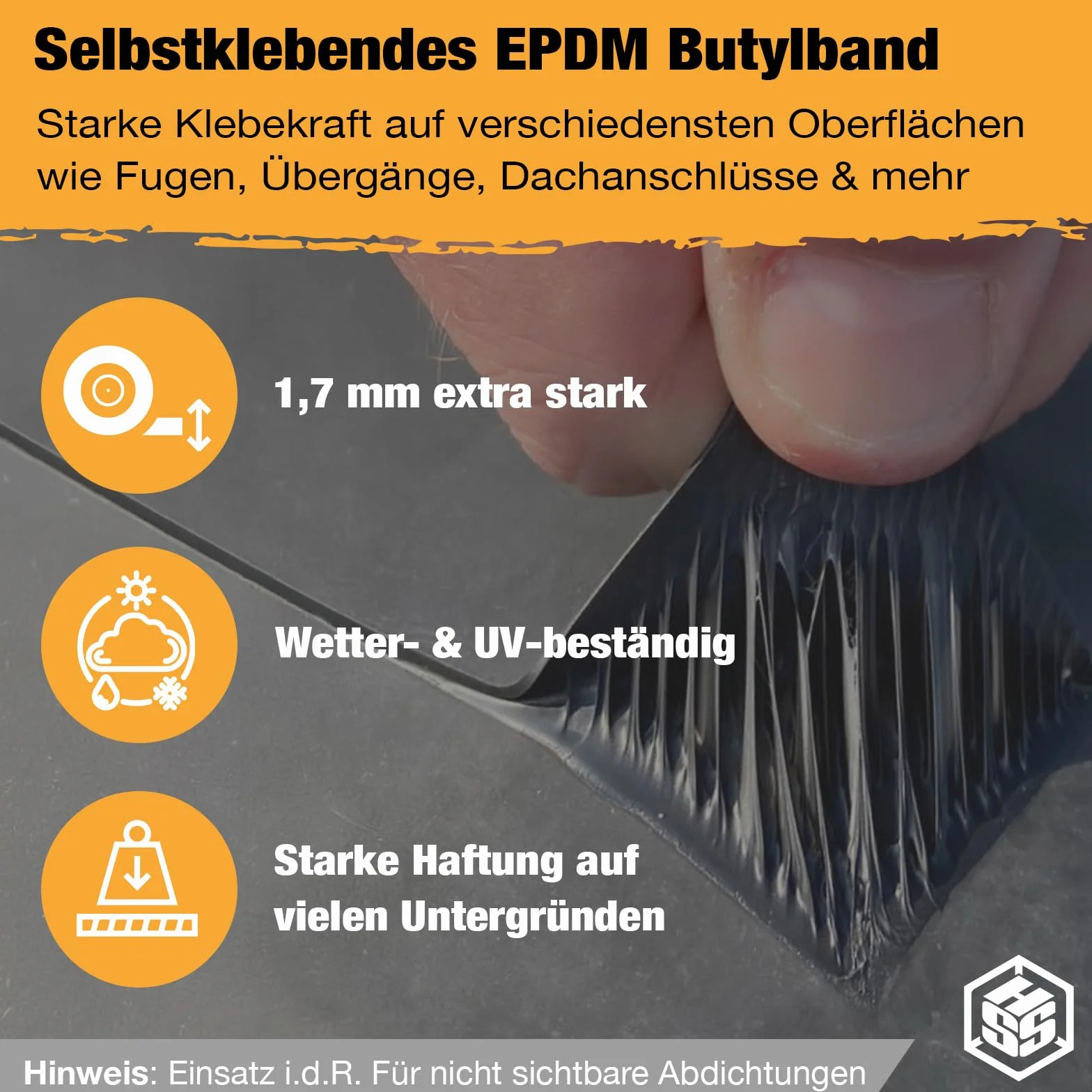 Bande de butyl EPDM autocollante 1,7 mm 10 cm x 5 m étanche résistant aux intempéries et UV