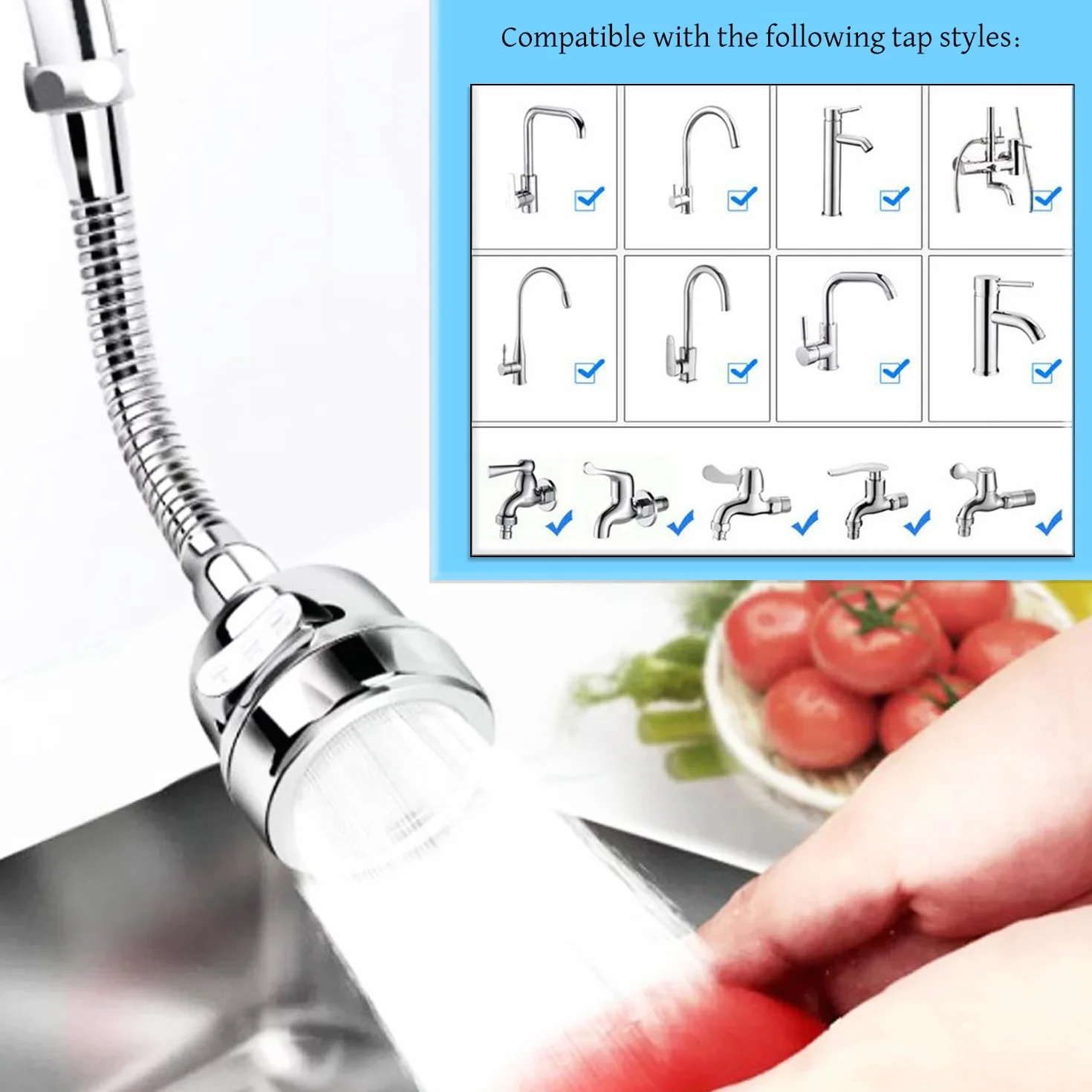 Mousseur robinet cuisine économie eau 3 modes acier inox flexible brise jet aérateur